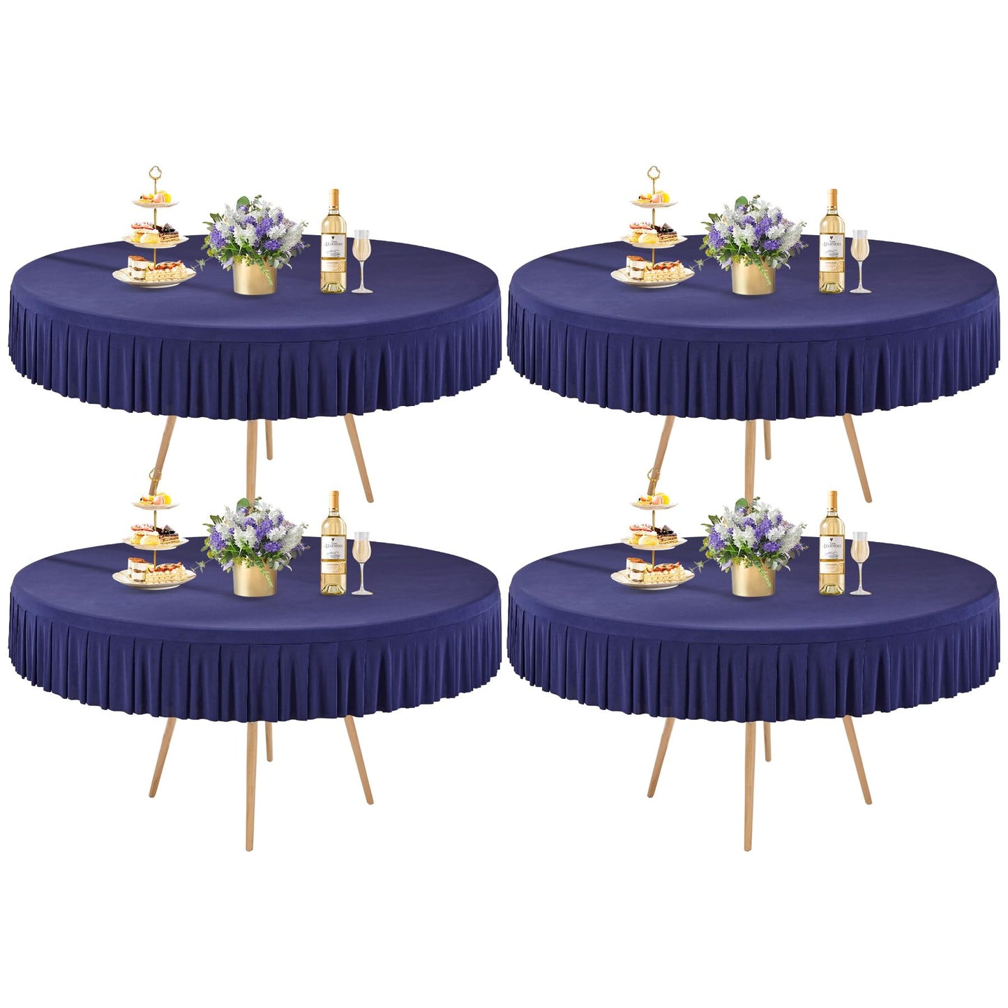 8 Pack Champagne Spandex Round Tablecloths for 72in Table, Stretchy Fitted 6FT Round Table Cloths, Wrinkle Free Table Cover with Skirt for Wedding Birthday Party Bridal Shower Banquet