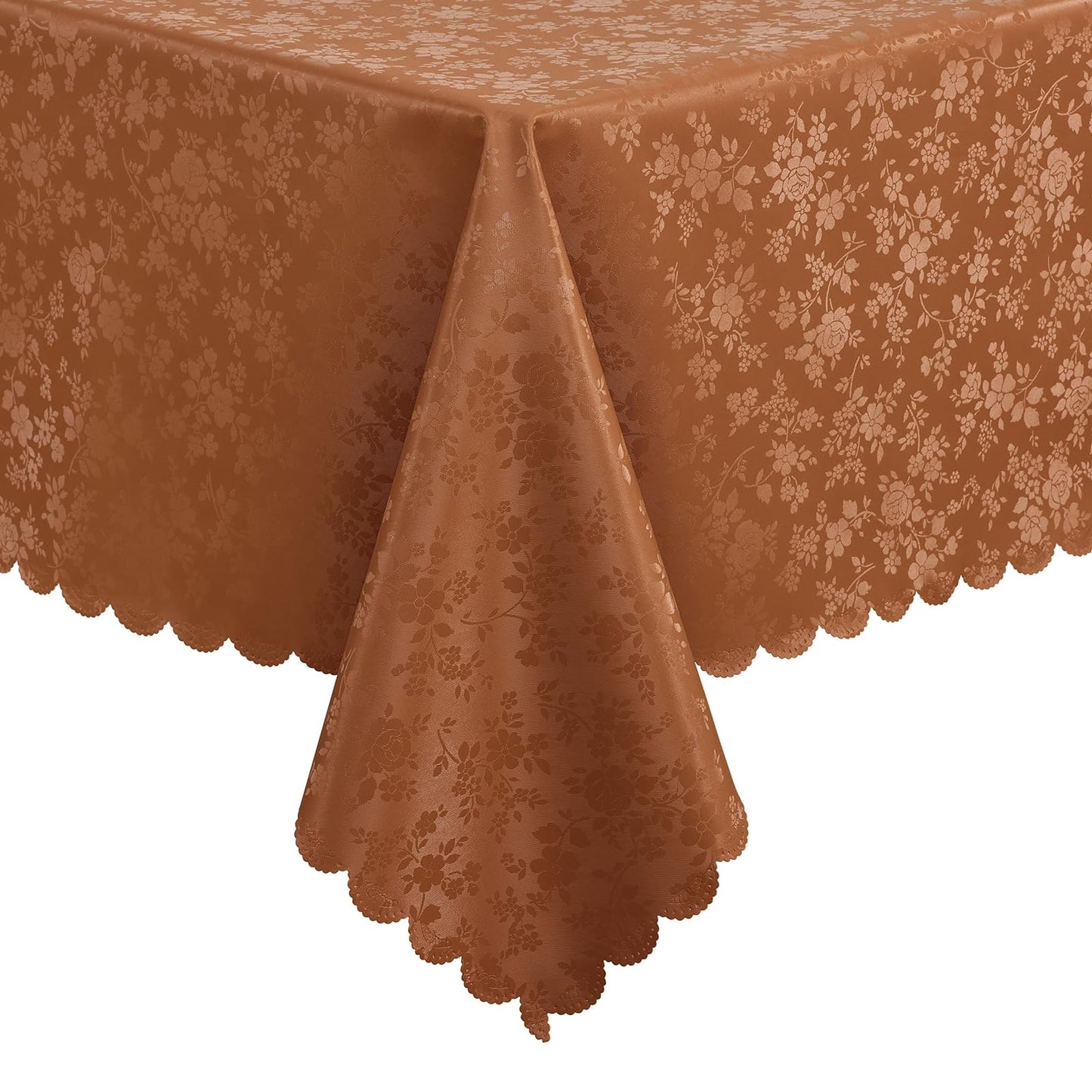 Smiry Rectangle Waterproof Heavy Duty Vinyl Tablecloths, 60 x 84 Inch | Wipeable Washable Floral Embossed Table Cover for Kitchen and Dining Room, Indoor & Outdoor Use, Beige