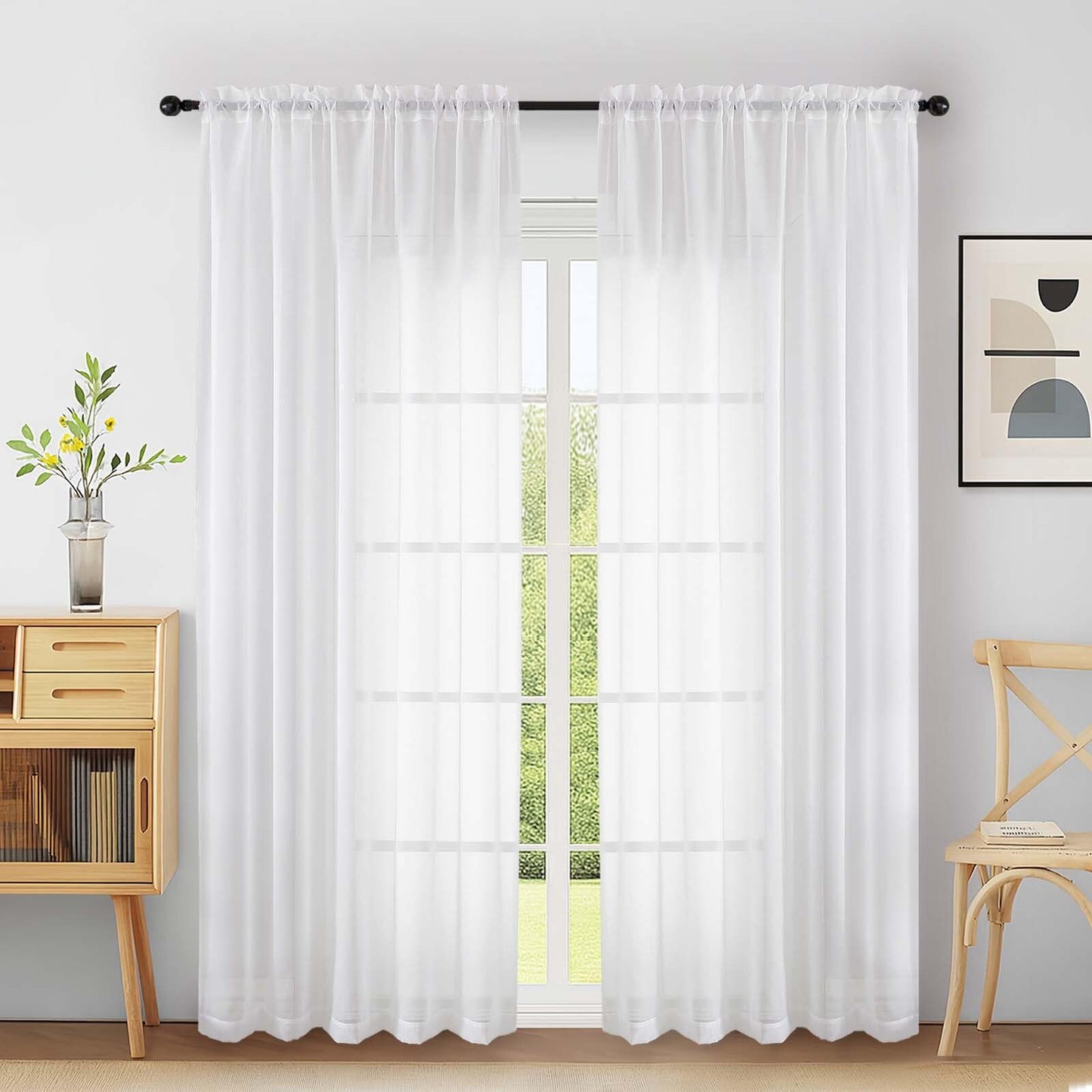Purple Window Sheer Curtains 54 inch Length, Soft Airy Light Filtering Sheer Curtain 2 Panels Set, Dual Rod Pocket Gauze Purple Drapes for Living Room Bedroom, 2x42Wx54L Inches