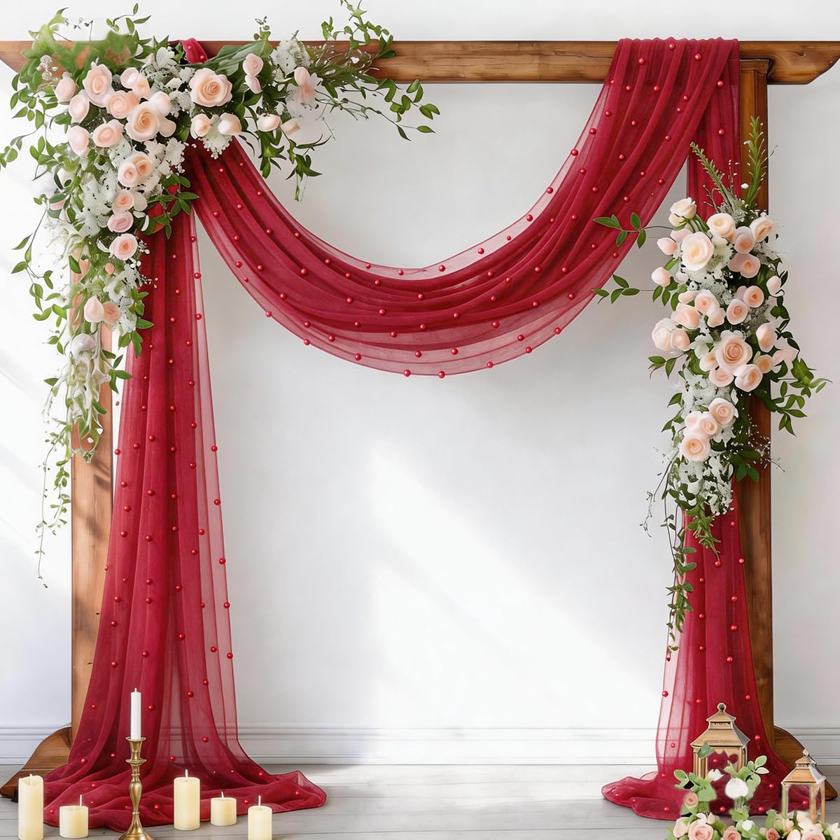 Pearl Table Runner Gauze Sheer 19FT Wedding Draping Fabric Decor | Sage Green Summer Tulle Chiffon Arch Outdoor Drapes Long Curtain for Birthday Party Baby Shower Bridal Engagement Decor