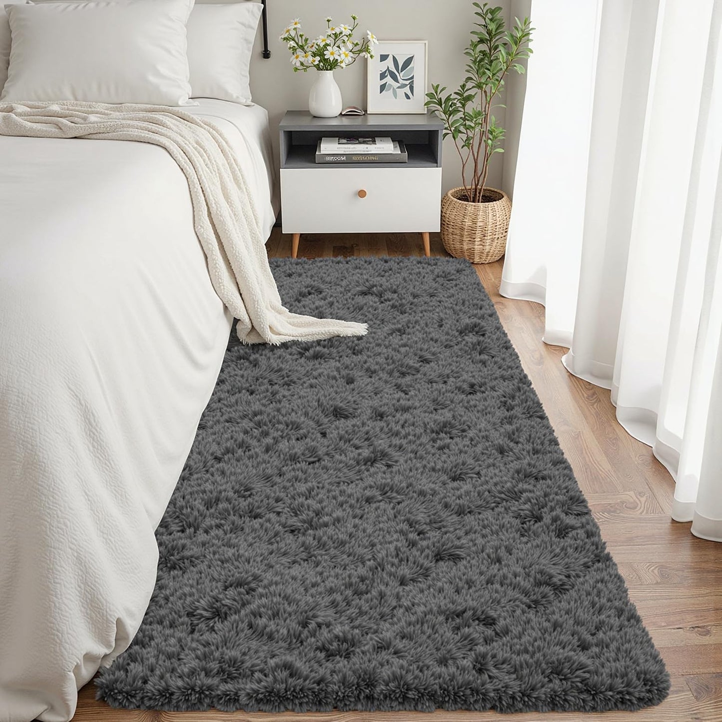 8x10 Fluffy Shag Area Rugs for Living Room Bedroom: Soft Plush Carpet Grey | Upgraded Non-Slip Thick Memory Foam, Ultra Soft, Non-Shedding Fuzzy Carpet, Easy Clean Decor for Kids Room, Nursery, Playroom