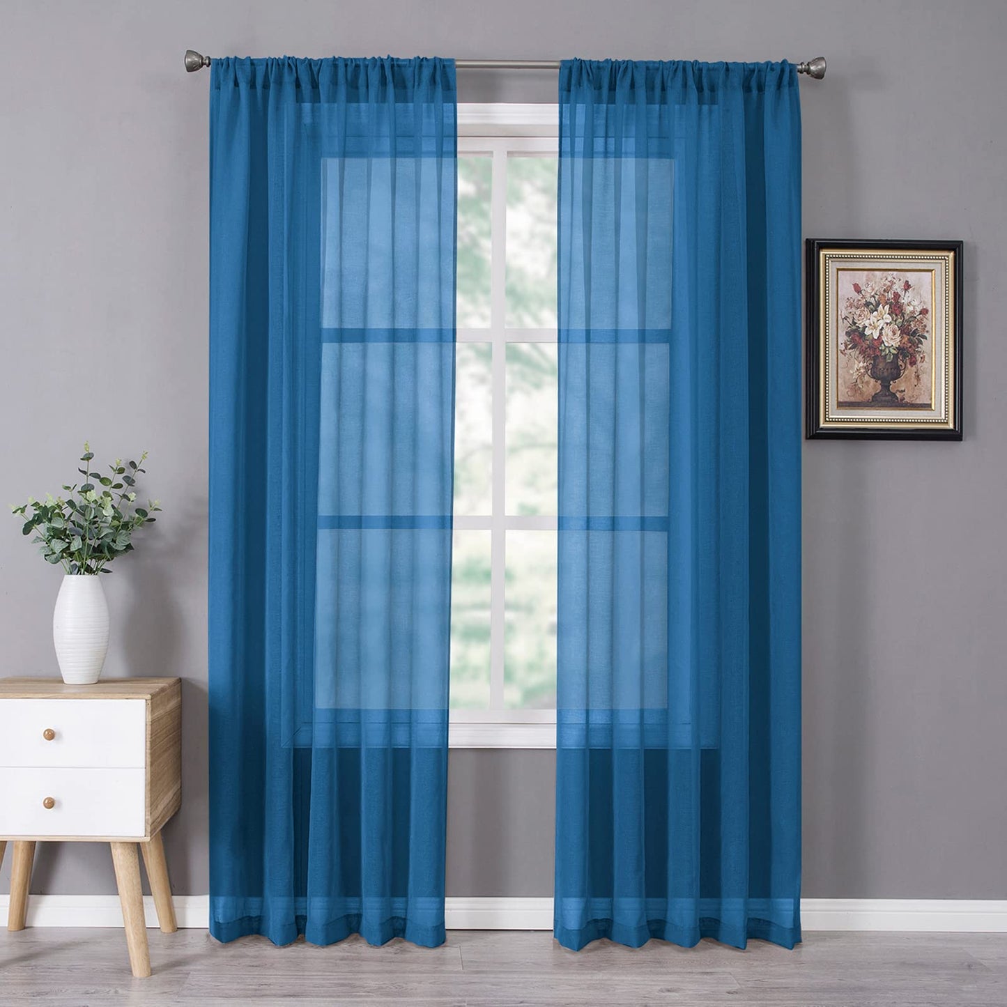 Tollpiz Sheer Curtains Living Room Linen Textured Curtain Sheers Light Filtering Voile Rod Pocket Curtains for Bedroom, 38 x 63 inches Long, White, Set of 2 Panels