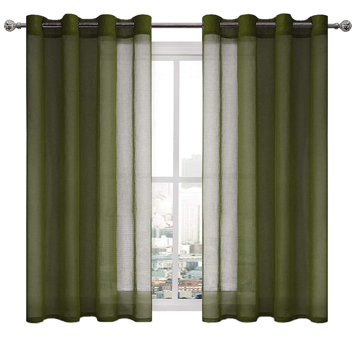 DWCN White Sheer Curtains Linen Look Semi Transparent Voile Grommet White Curtains for Living Dining Room Drapes 52 x 84 Inch Long, Set of 2 Panels