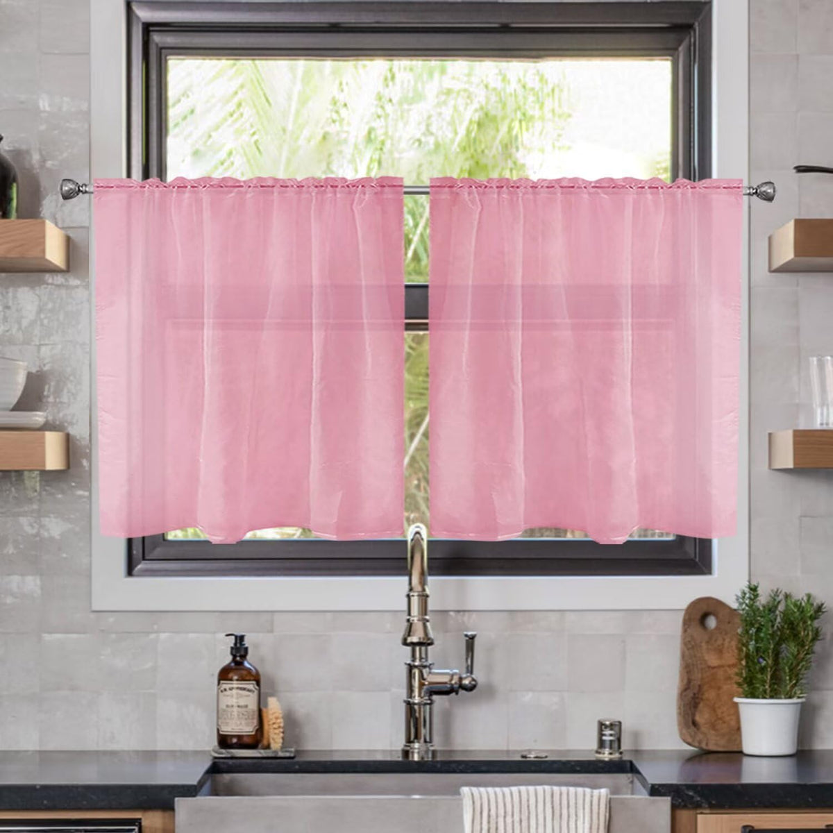 youleyar Solid Sheer Rod Pocket Curtain Voile Draperies 2 Panels White Beige Black Grey Coffee 52 Inch Width 84 Inch Long 1 Pair for Kitchen Bedroom Children Living Room Yard (Ivory,52W ｘ 84L)