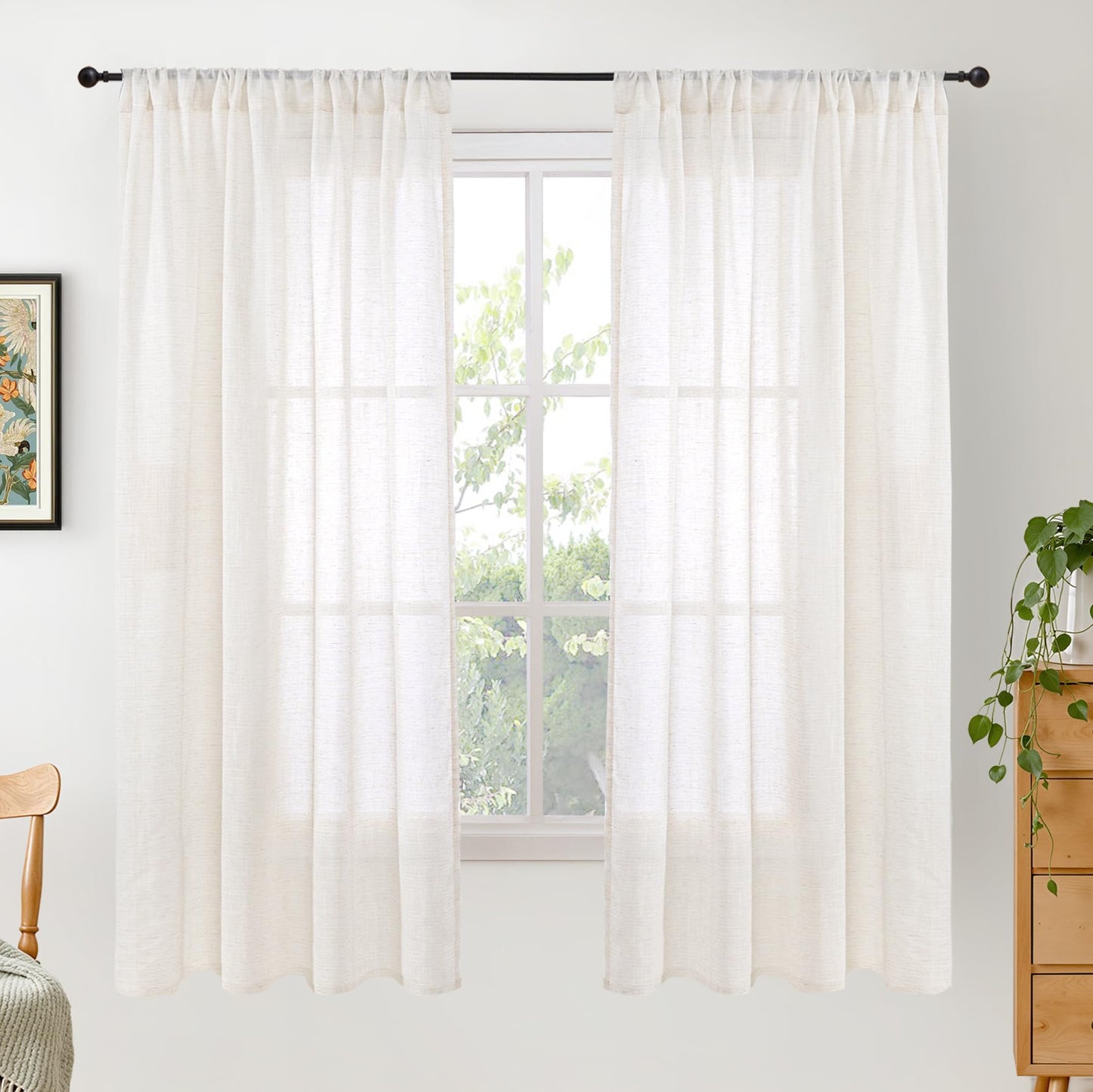 BGment Linen Sheer Curtains 84 Inches Long 2 Panels Set for Living Room | Light Filtering Drapes with Rod Pocket Lightweight Window Treatments for Bedroom, 52 X 84 Inch Length