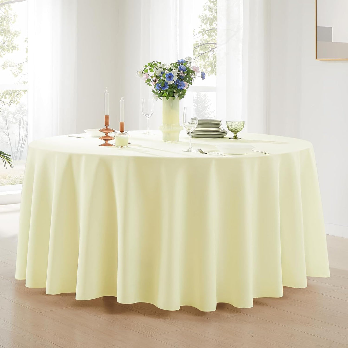 8 Pack Ivory Round Tablecloths 120 Inch for Dining Tables | Washable Decorative Linen Polyester Table Cover for Banquets Buffets Parties and Weddings