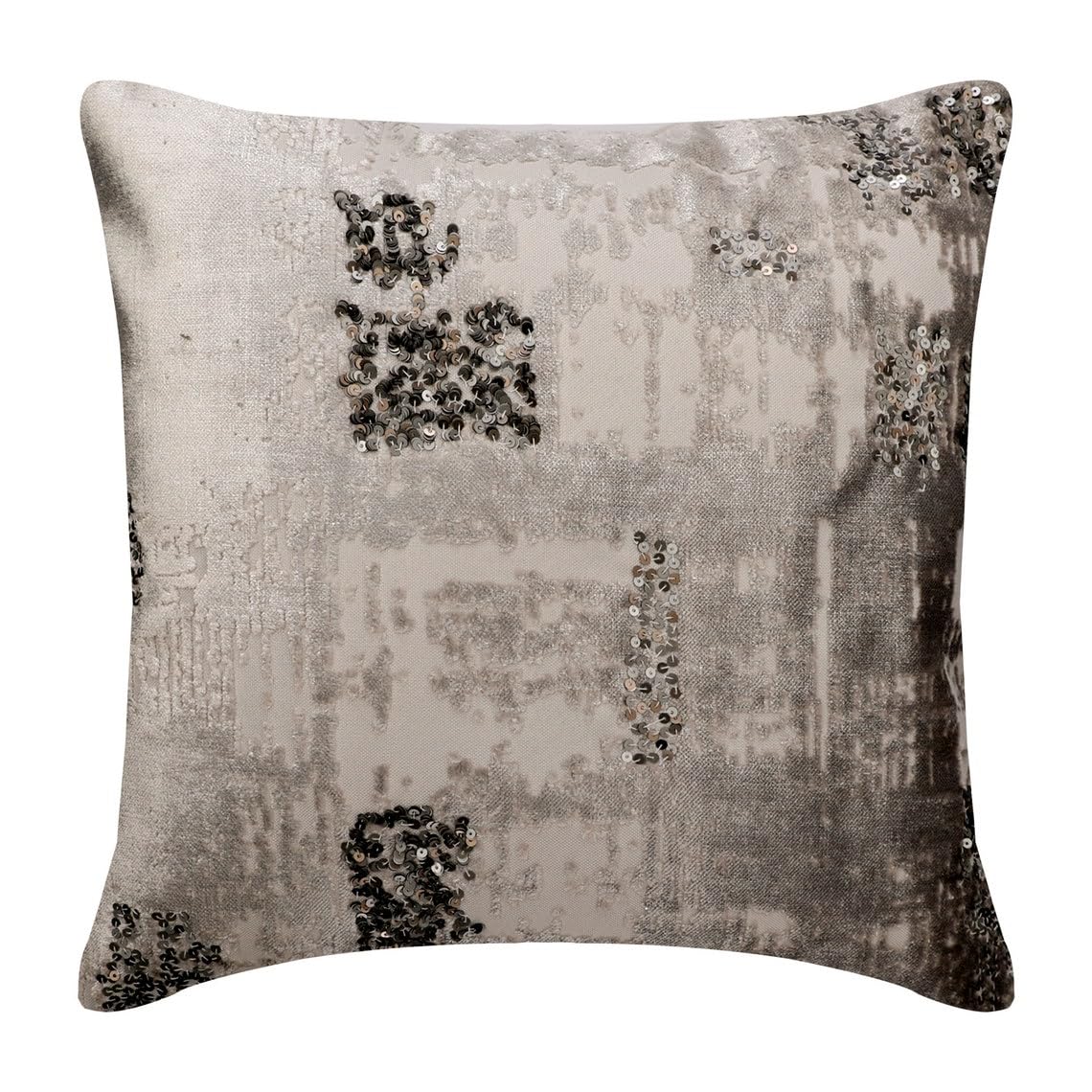 HomeCentric Silver Faux Leather Pearl Leaves Pillow, 24x24 inch, Silk, Contemporary Floral - Silver Beauty