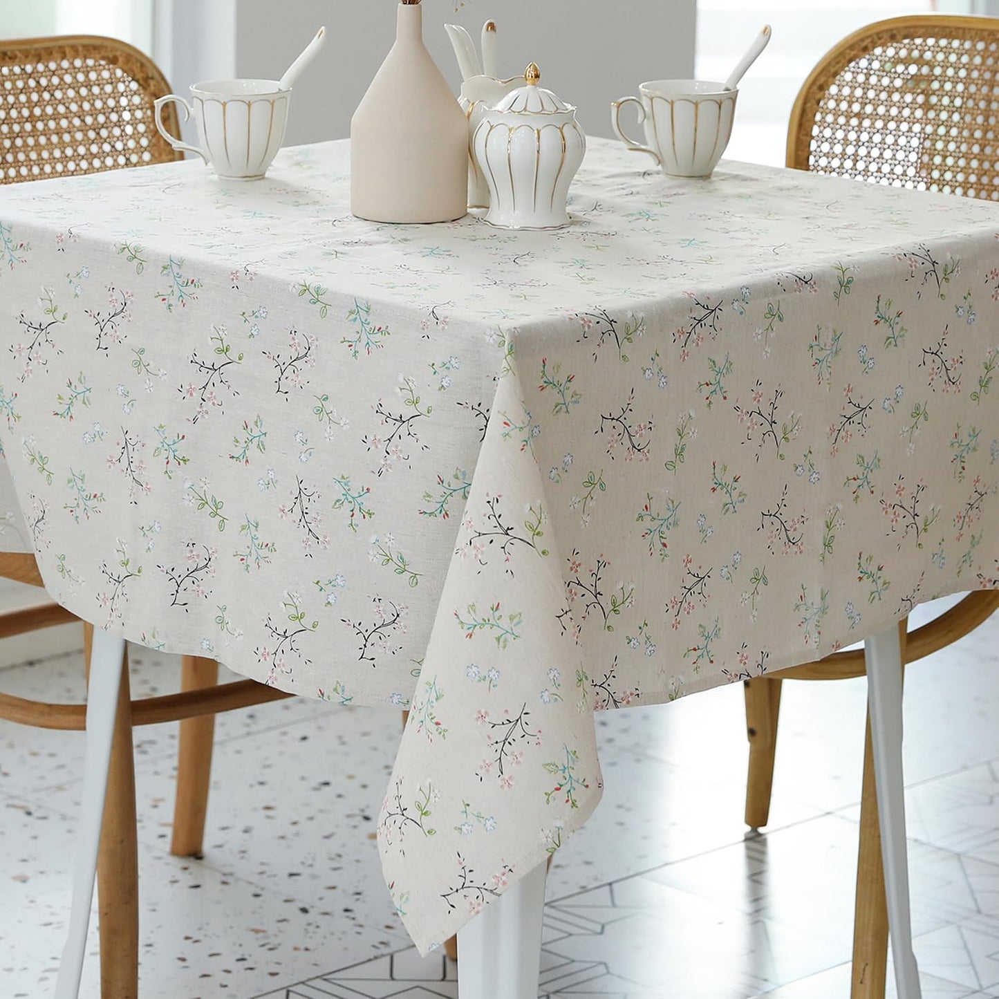 Pastoral Rectangle Tablecloth - 60 x 102 Inch Table Cloth - Washable Table Cover with Dust-Proof Wrinkle Resistant for Restaurant, Picnic, Indoor and Outdoor Dining, Floral (Dark Blue)