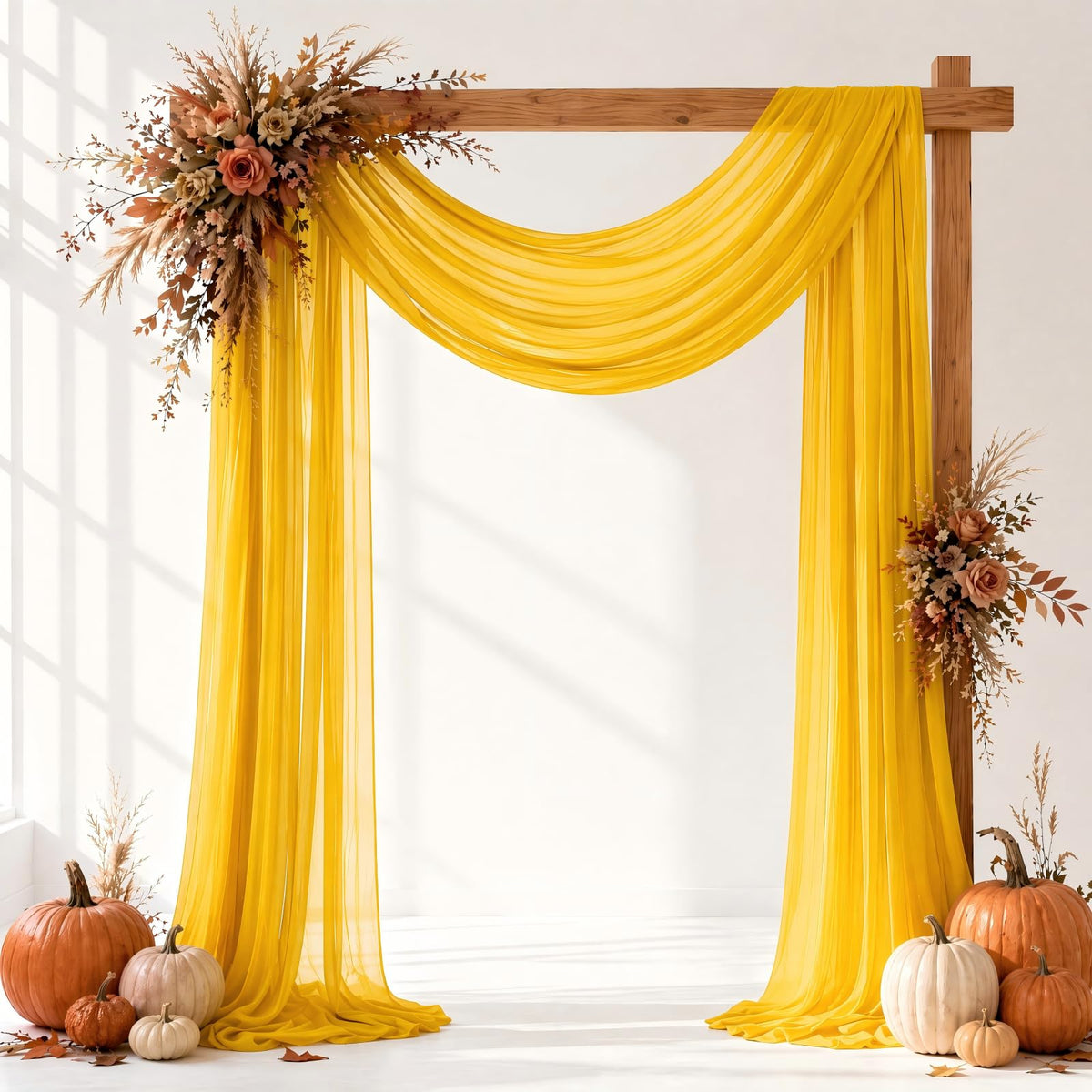 Ivory White Wedding Arch Draping Fabric Sheer Curtain Drapes | 31" x 20 ft Extra Long Shimmery Backdrop Curtains for Wedding Anniversary Party Summer Outdoor Events Drapery Photo Backgrounds