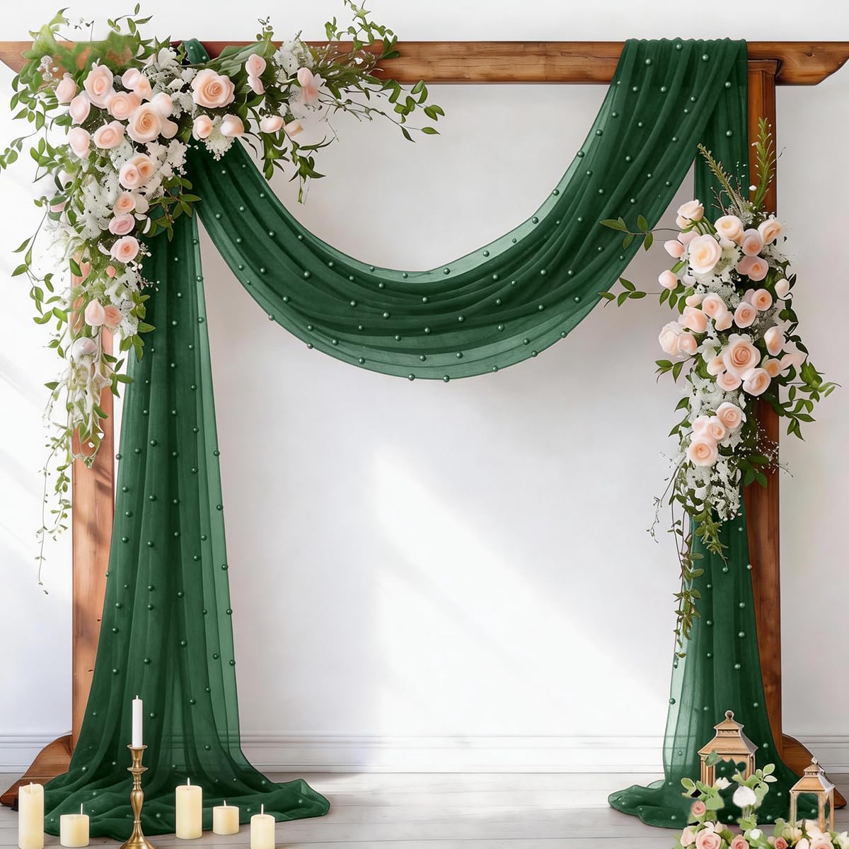 Pearl Table Runner Gauze Sheer 19FT Wedding Draping Fabric Decor | Sage Green Summer Tulle Chiffon Arch Outdoor Drapes Long Curtain for Birthday Party Baby Shower Bridal Engagement Decor