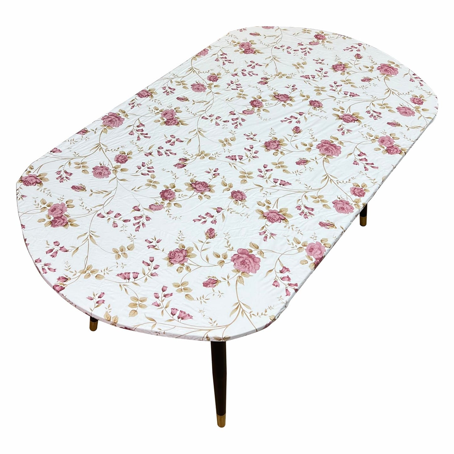 Pioggia Round Vinyl Fitted Tablecloth with Flannel Backing Elastic Table Cloth Waterproof Oil-Proof Plastic Table Cover Best for 45"-56" Round