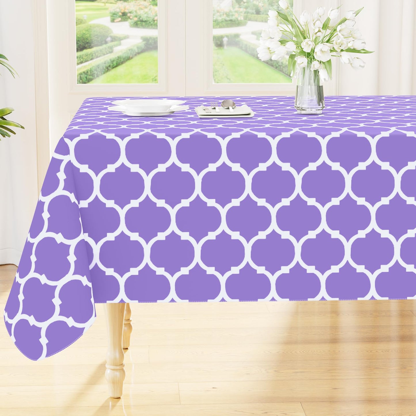 Smiry Rectangle Table Cloth, Flannel Backed Vinyl Tablecloth, 60"x84" | Waterproof Plastic Tablecloths, Wipeable Table Cover for Dining, Indoor and Outdoor (Grey)