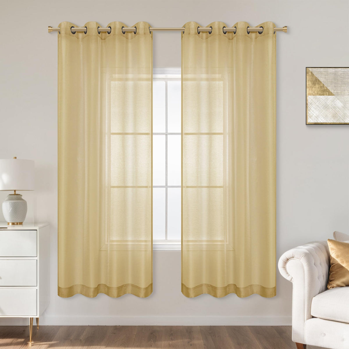 White Sheer Curtains 84 Inches Long Set 2 Panels Grommet Pair Faux Linen Semi Transparent Drape Tulle Gauze Voile Window Sheer Curtains for Bedroom Living Room Dining Wide 52 Length Solid Pack