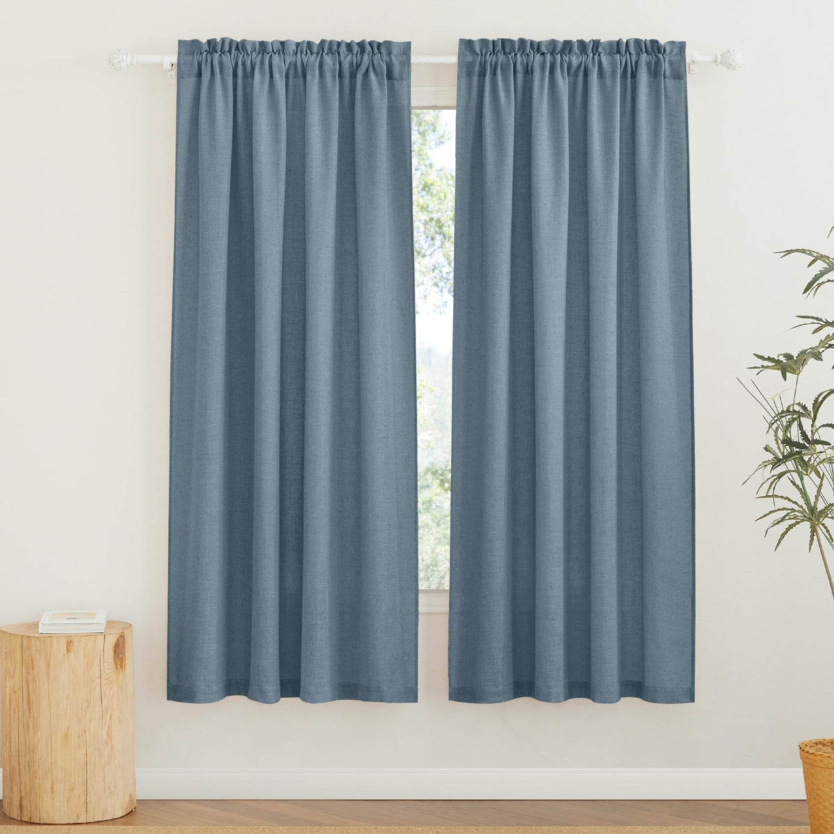RYB HOME White Semi Sheer Curtains 84 inches Long for Living Room | Half Privacy, Linen Textured, Sheer Light Filtering, Vertical Window Drapes, for Bedroom Dining, White, W52 x L84, 2 Panels