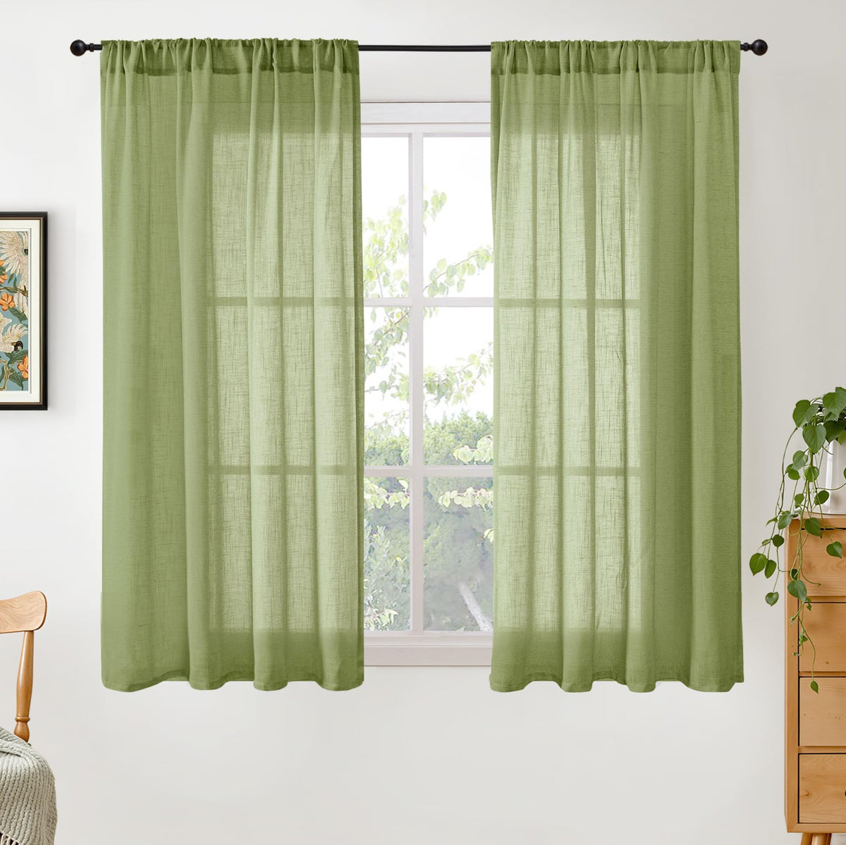 BGment Linen Sheer Curtains 84 Inches Long 2 Panels Set for Living Room | Light Filtering Drapes with Rod Pocket Lightweight Window Treatments for Bedroom, 52 X 84 Inch Length