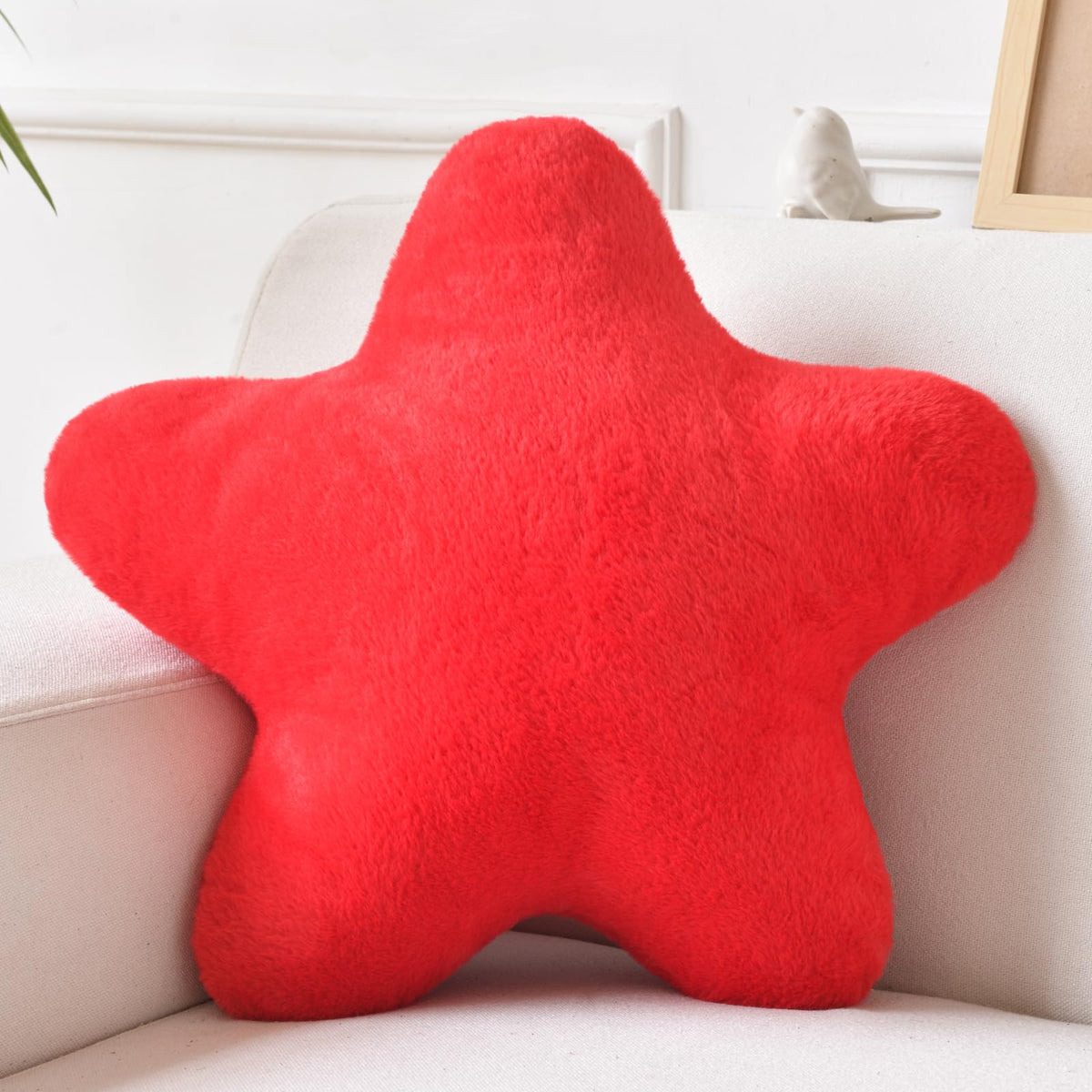 Star Pillow, Decorative Throw Pillows for Bed Couch, 15" Star Shaped Pillow Plush Floor Cushions Room Decor Pillow with Soft Faux Rabbit Fur for Sofa Bedroom Living Room