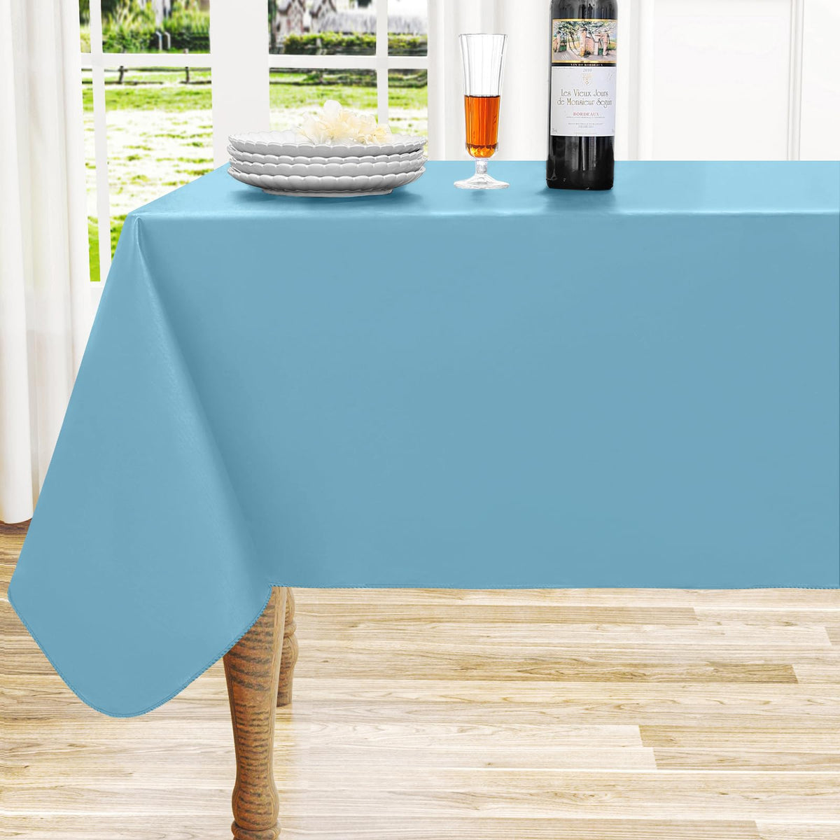 Round Navy Blue Vinyl Waterproof Tablecloth with Flannel Backed | Spillproof Wipe Clean Table Cloth, Plastic Flannel Backing for Dining, Buffet Parties Picnic Camping, 60"