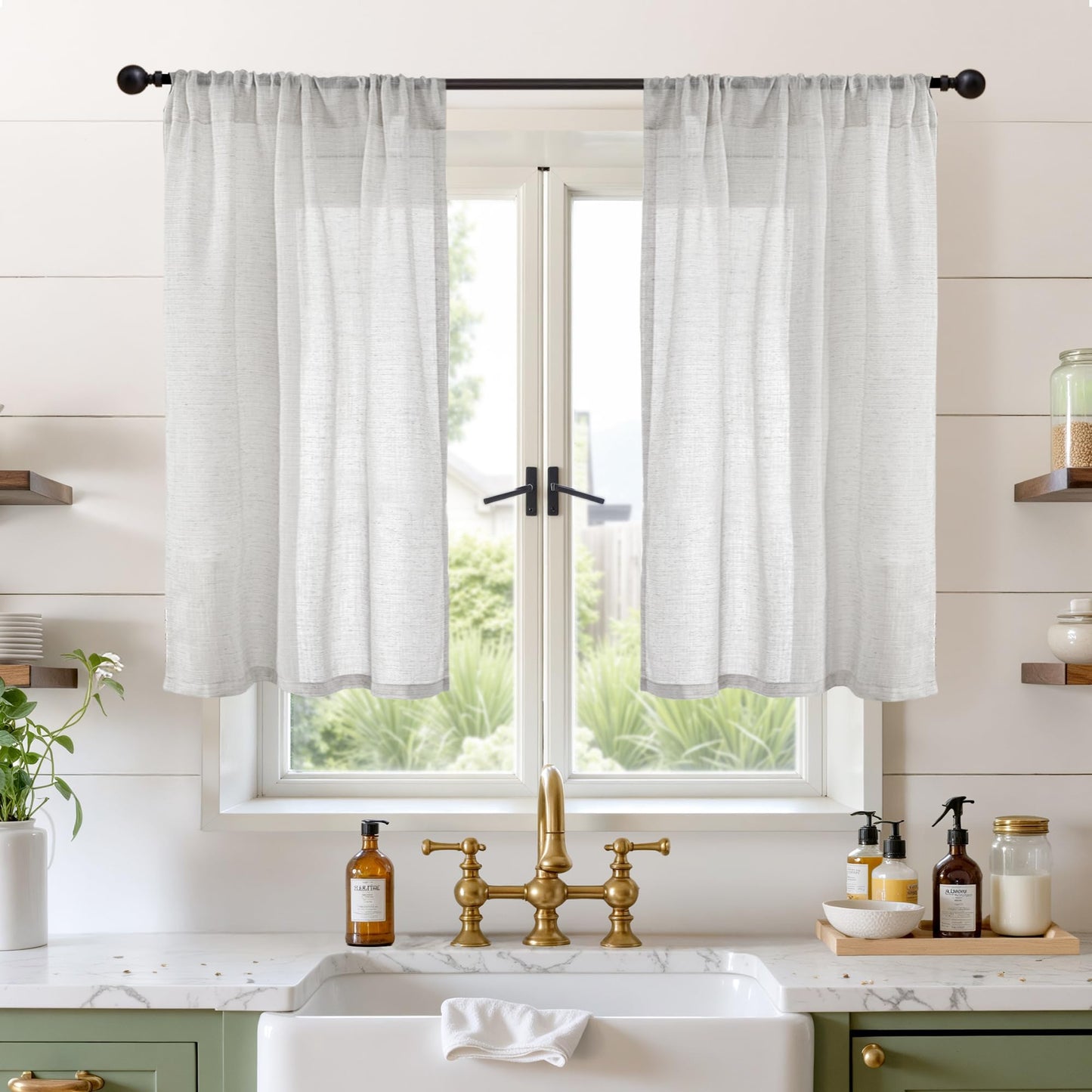BGment Linen Sheer Curtains 84 Inches Long 2 Panels Set for Living Room | Light Filtering Drapes with Rod Pocket Lightweight Window Treatments for Bedroom, 52 X 84 Inch Length