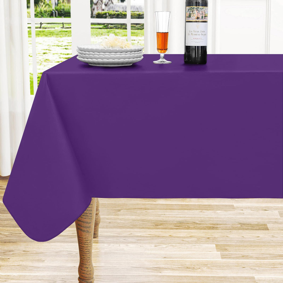 Round Navy Blue Vinyl Waterproof Tablecloth with Flannel Backed | Spillproof Wipe Clean Table Cloth, Plastic Flannel Backing for Dining, Buffet Parties Picnic Camping, 60"