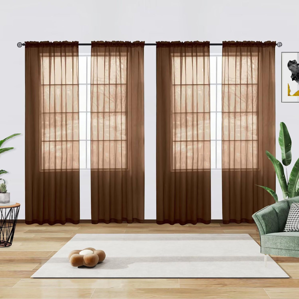 youleyar Solid Sheer Rod Pocket Curtain Voile Draperies 2 Panels White Beige Black Grey Coffee 52 Inch Width 84 Inch Long 1 Pair for Kitchen Bedroom Children Living Room Yard (Ivory,52W ｘ 84L)