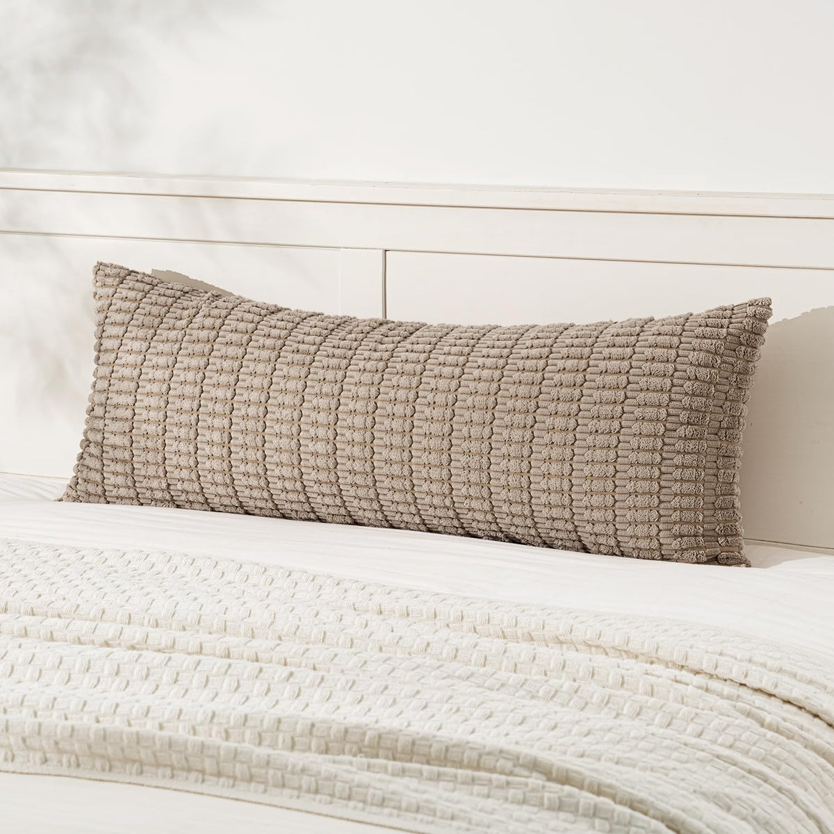 MIULEE Corduroy Decorative Throw Pillow Covers 18x18 Cream White Pack of 2 | Soft Boho Striped Pillow Covers Modern Farmhouse Home Decor For Sofa Living Room Couch Bed