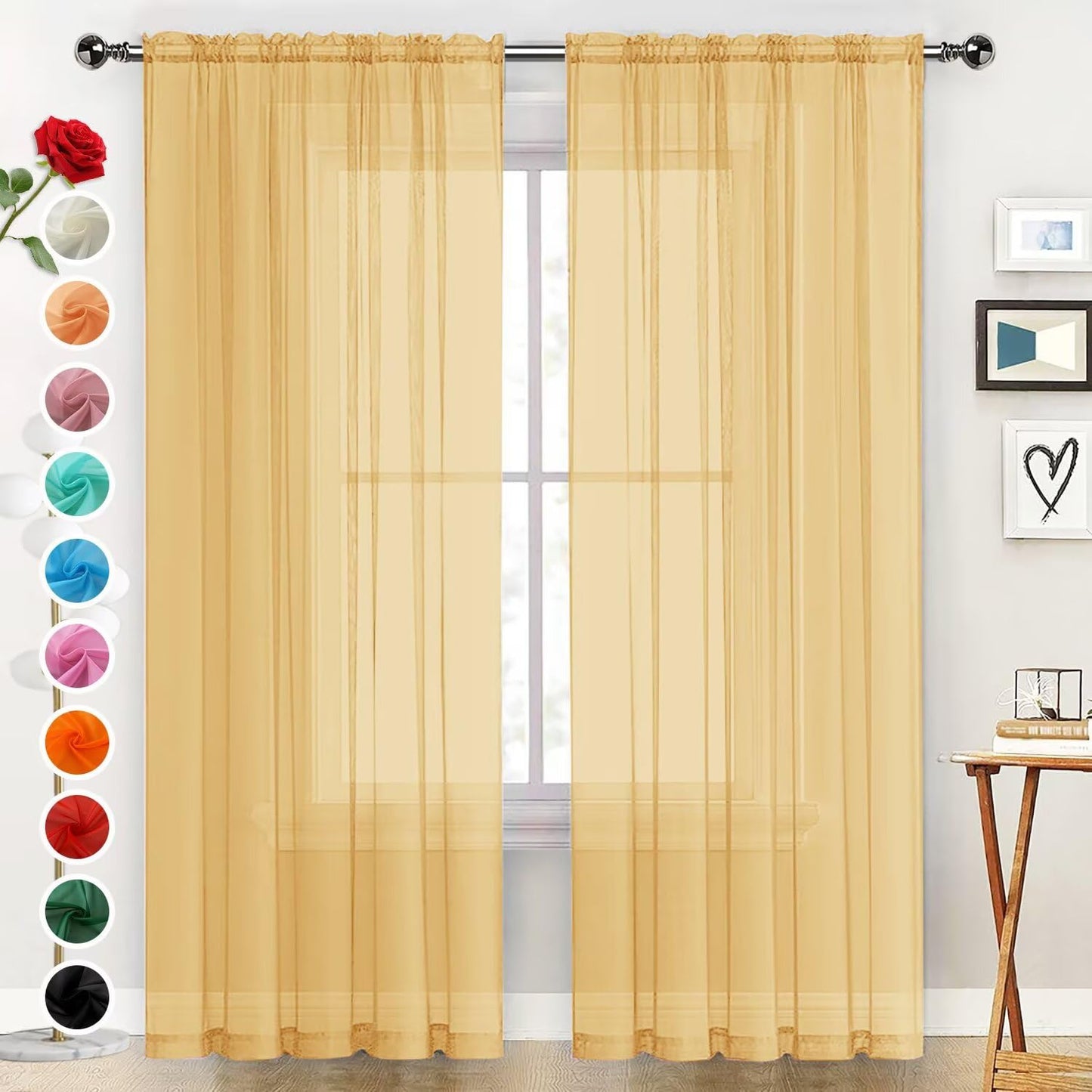 SpaceDresser Basic Rod Pocket Sheer Voile Window Curtain Panels White 1 Pair 2 Panels 52 Width 84 Inch Long for Kitchen Bedroom Children Living Room Yard(White,52 W x 84 L)