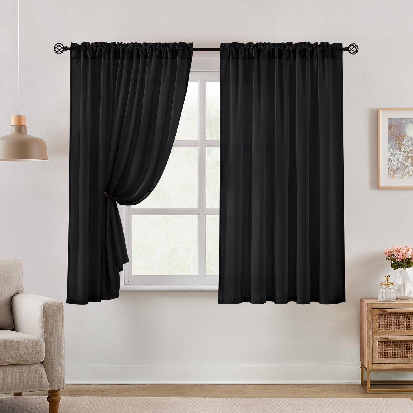 HOMEIDEAS Non-See-Through White Privacy Semi Sheer Curtains 84 Inches Long 2 Panels Set Light Filtering Curtains for Living Room Bedroom Drapes,W52xL84