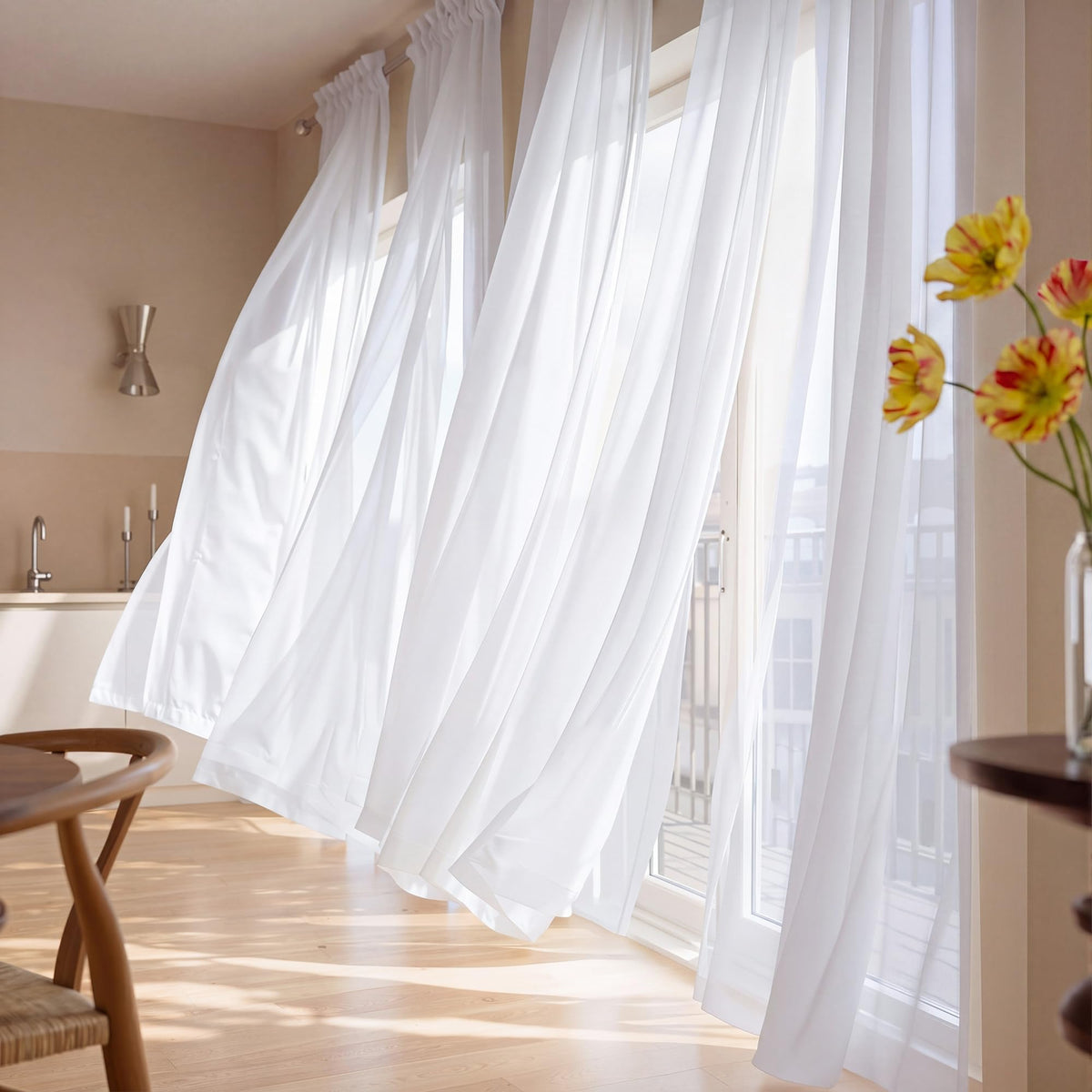 NICETOWN White Sheer 96 inches Long Curtains for Living Room, Rod Pocket Lightweight Drapes Voile Sheer Air & Breathable Window Treatments for Bedroom, W42 x L96, 2 Panels