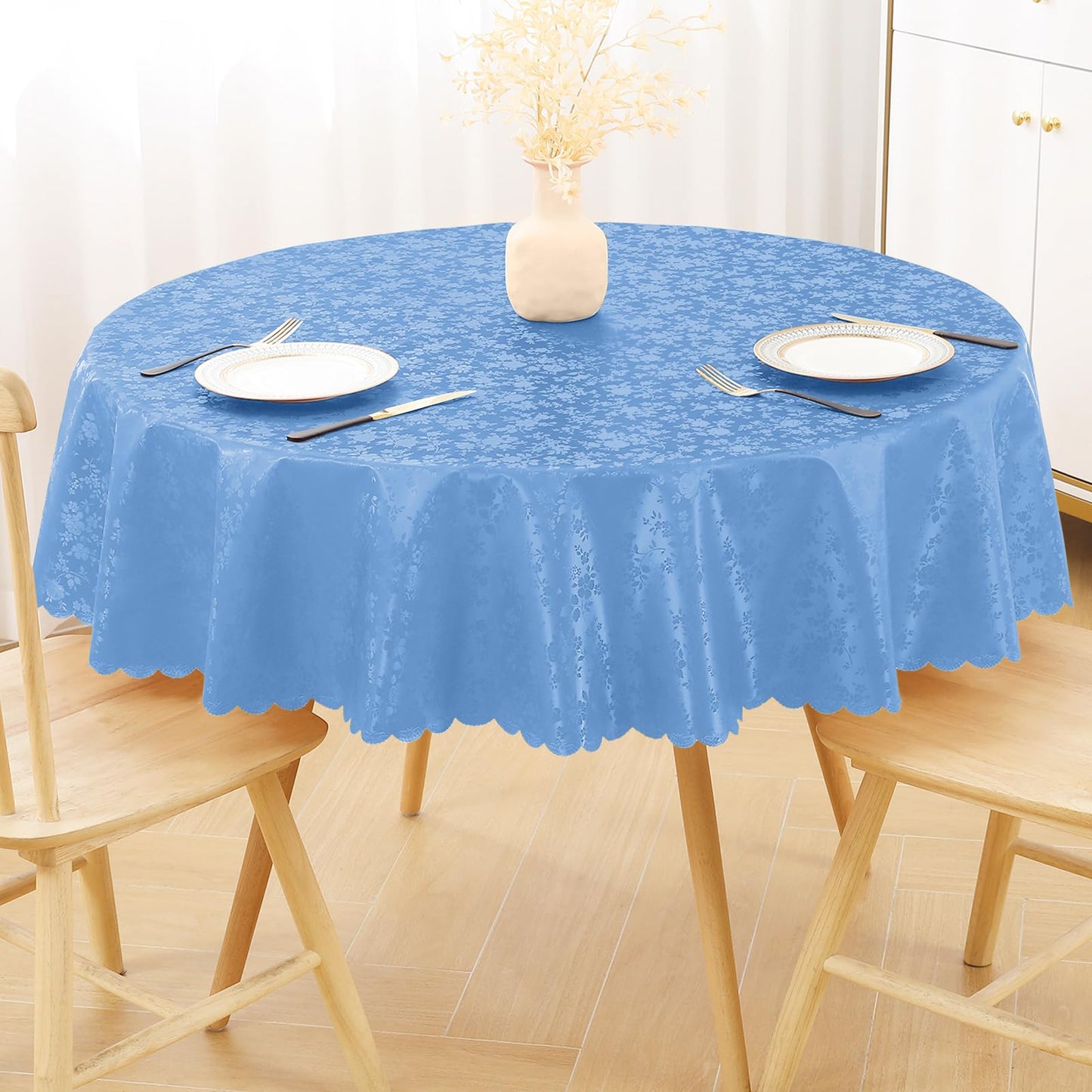 Smiry Rectangle Waterproof Heavy Duty Vinyl Tablecloths, 60 x 84 Inch | Wipeable Washable Floral Embossed Table Cover for Kitchen and Dining Room, Indoor & Outdoor Use, Beige