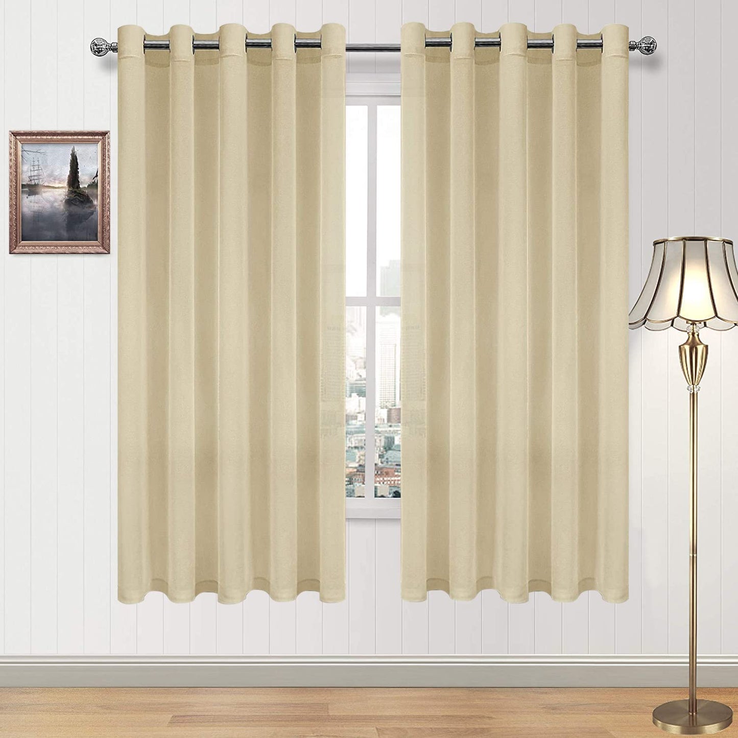 DWCN White Sheer Curtains Linen Look Semi Transparent Voile Grommet White Curtains for Living Dining Room Drapes 52 x 84 Inch Long, Set of 2 Panels