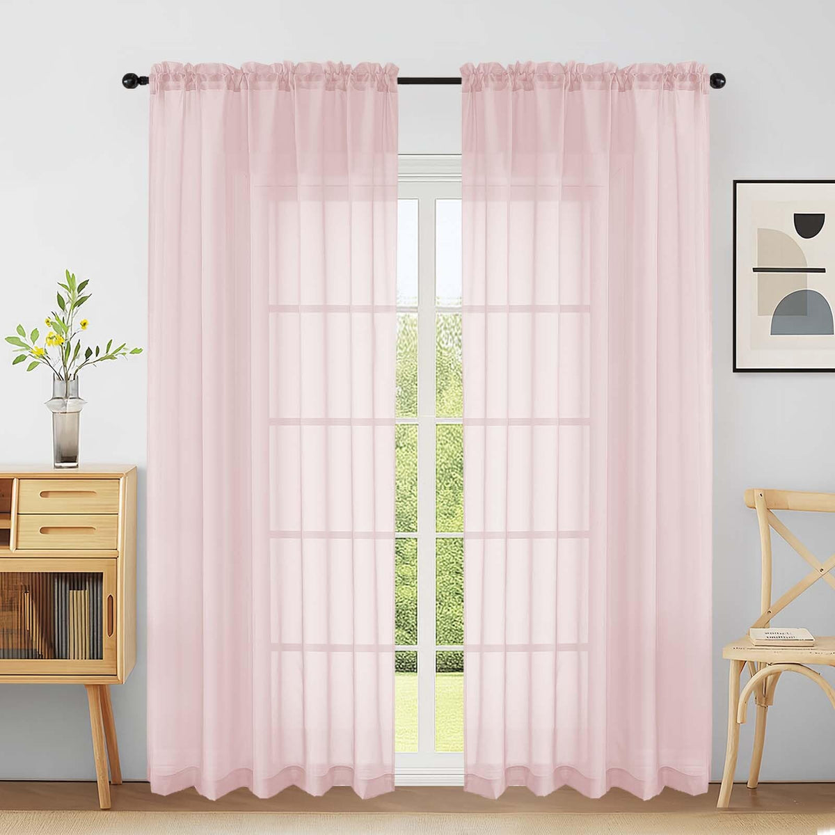 Purple Window Sheer Curtains 54 inch Length, Soft Airy Light Filtering Sheer Curtain 2 Panels Set, Dual Rod Pocket Gauze Purple Drapes for Living Room Bedroom, 2x42Wx54L Inches