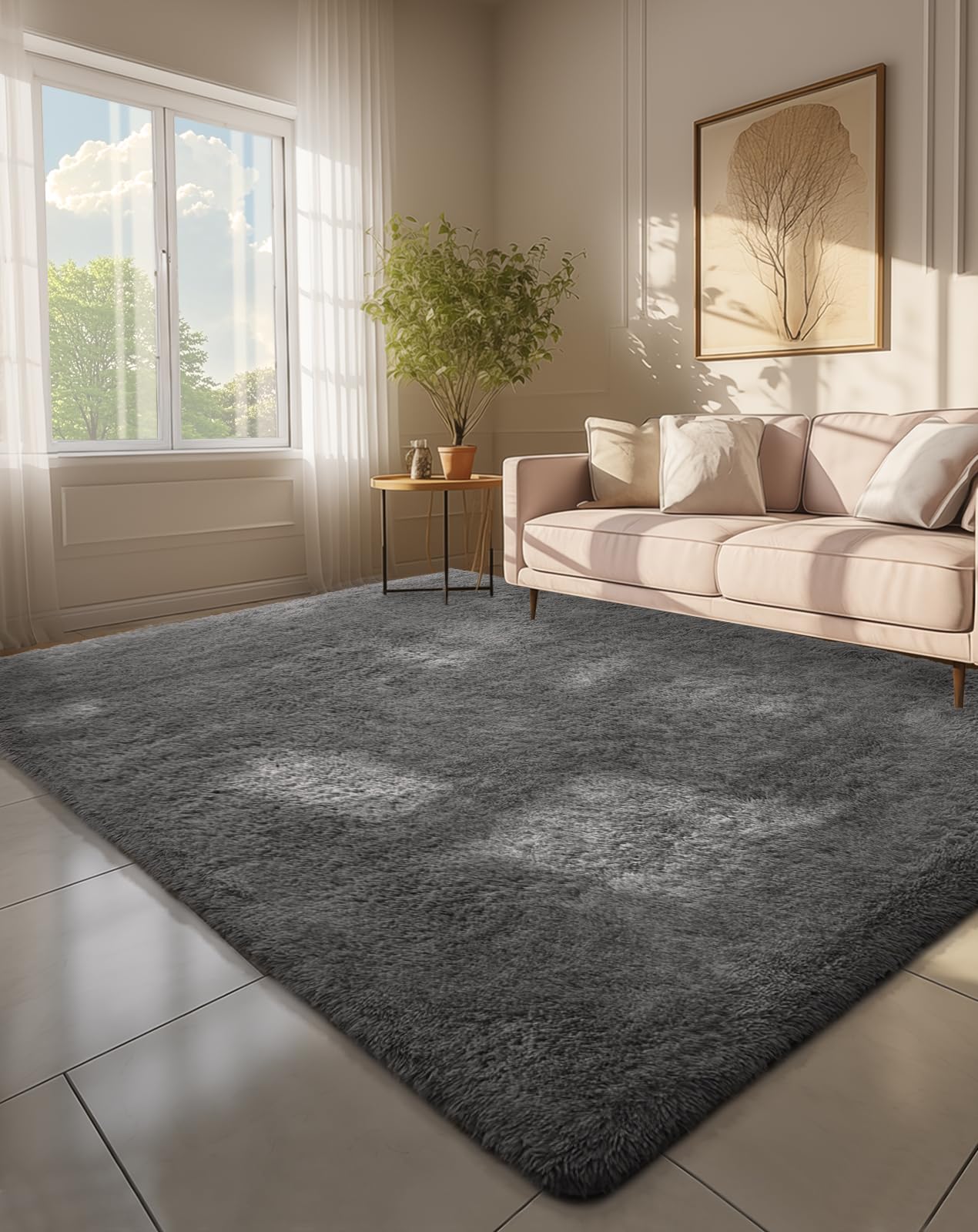 Ophanie 8x10 Area Rugs for Living Room, Washable Non-Slip Fluffy Soft Large Shag Bedroom Carpet, Ivory Big Indoor Nursery Rug, Carpets for Boy and Girls Room Dorm Decor with Over 99 pcs Pile fibers