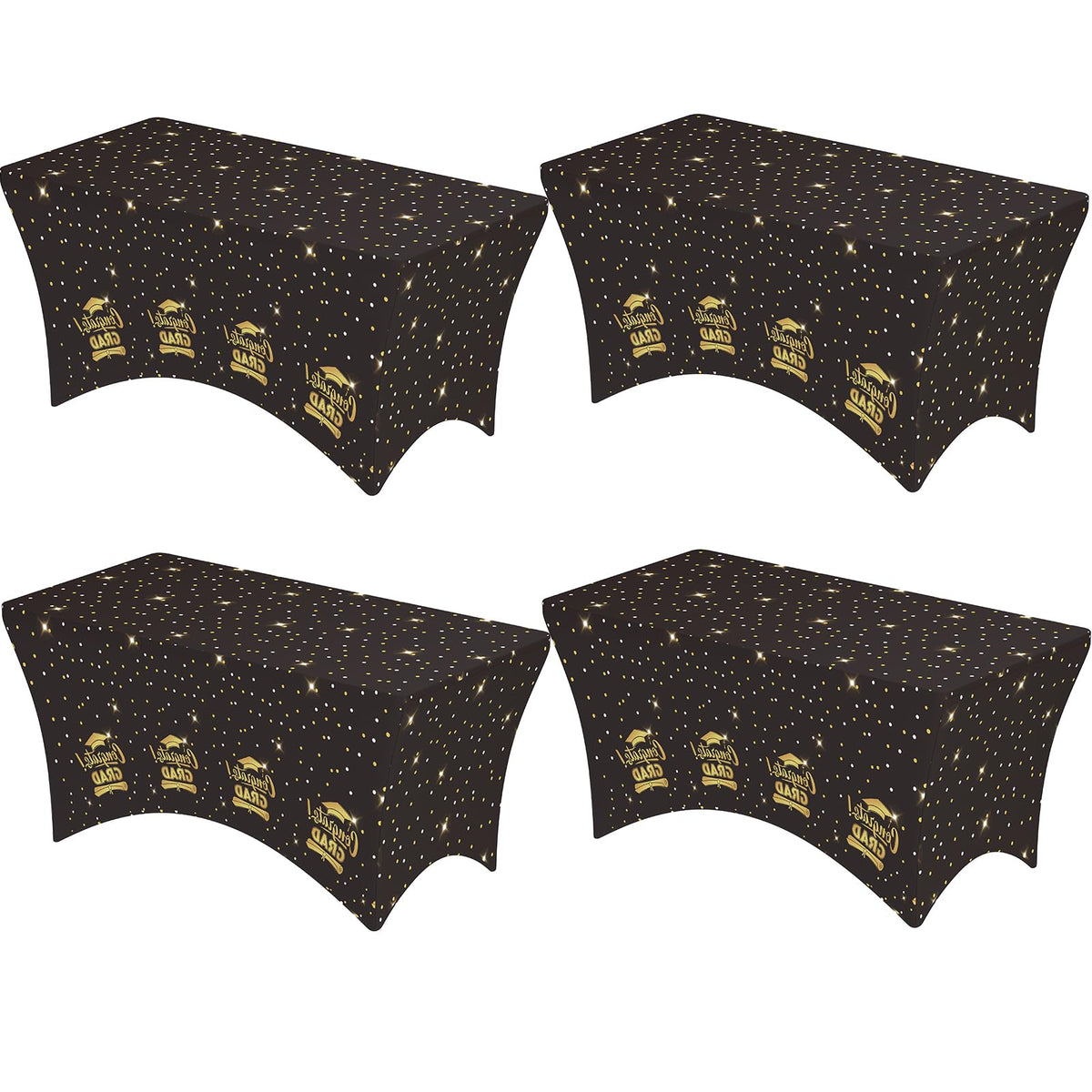 4-Pack Black Spandex Tablecloths – 72"x30"x30" Stretch Fitted Table Covers for 6ft Rectangle Folding Tables, Wrinkle-Resistant Tablecloth for Wedding, Banquet & Outdoor Events | Fitted Rectangle, 6 ft Tables, Stretch Fit, Wrinkle Resistant, Wedding Banque