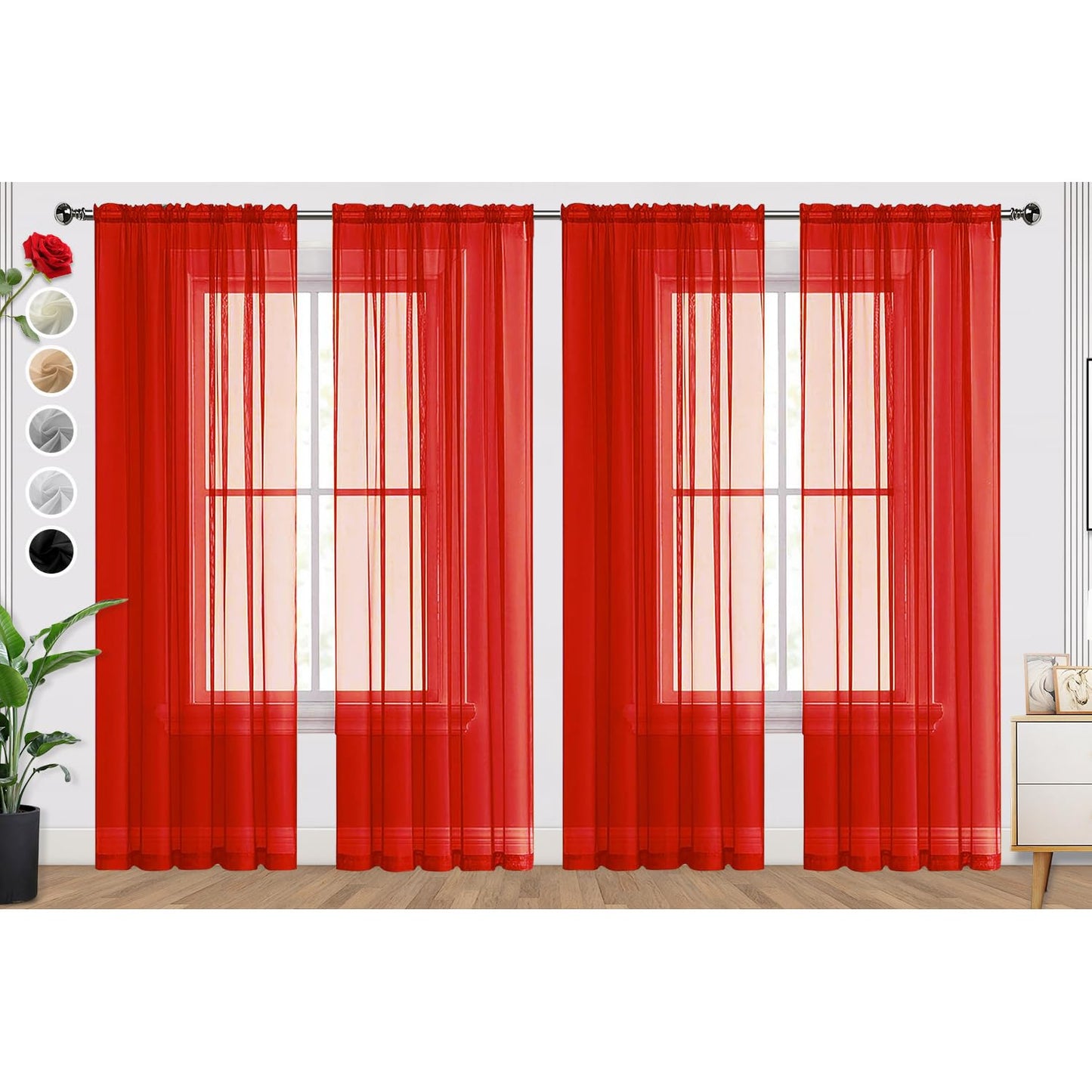 SpaceDresser Basic Rod Pocket Sheer Voile Window Curtain Panels White 1 Pair 2 Panels 52 Width 84 Inch Long for Kitchen Bedroom Children Living Room Yard(White,52 W x 84 L)