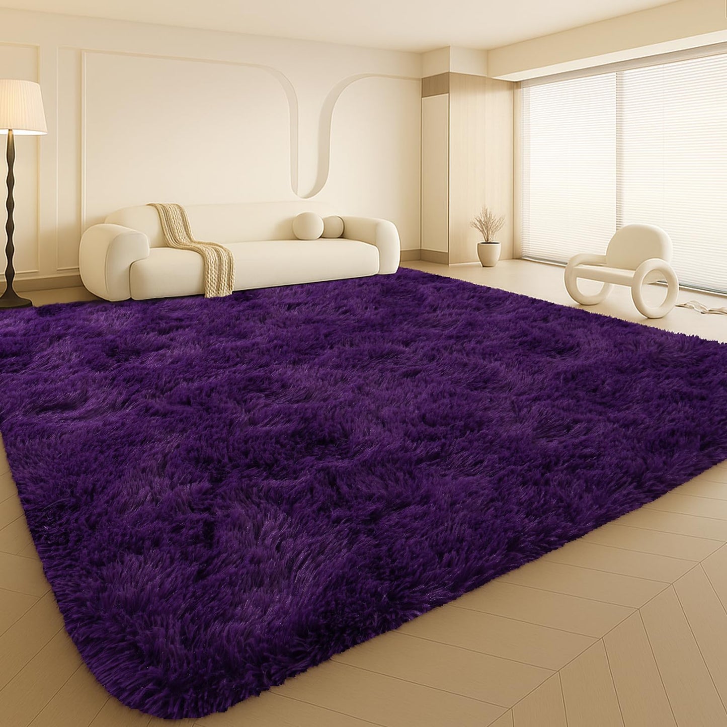8x10 Cream Fluffy Shag Area Rug, Non-Slip Soft Carpet for Home | Soft Plush Rug With Durable Non-Slip Backing. Ideal for Living Room, Bedroom, Kids Room. Thick, Cozy, Modern Design.
