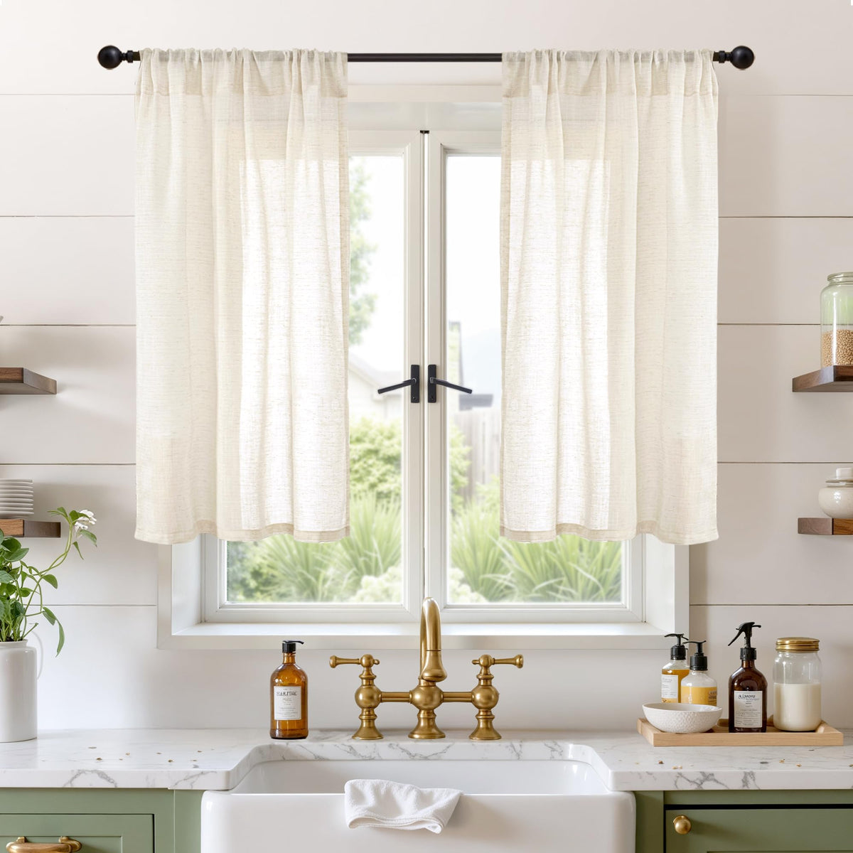 BGment Linen Sheer Curtains 84 Inches Long 2 Panels Set for Living Room | Light Filtering Drapes with Rod Pocket Lightweight Window Treatments for Bedroom, 52 X 84 Inch Length