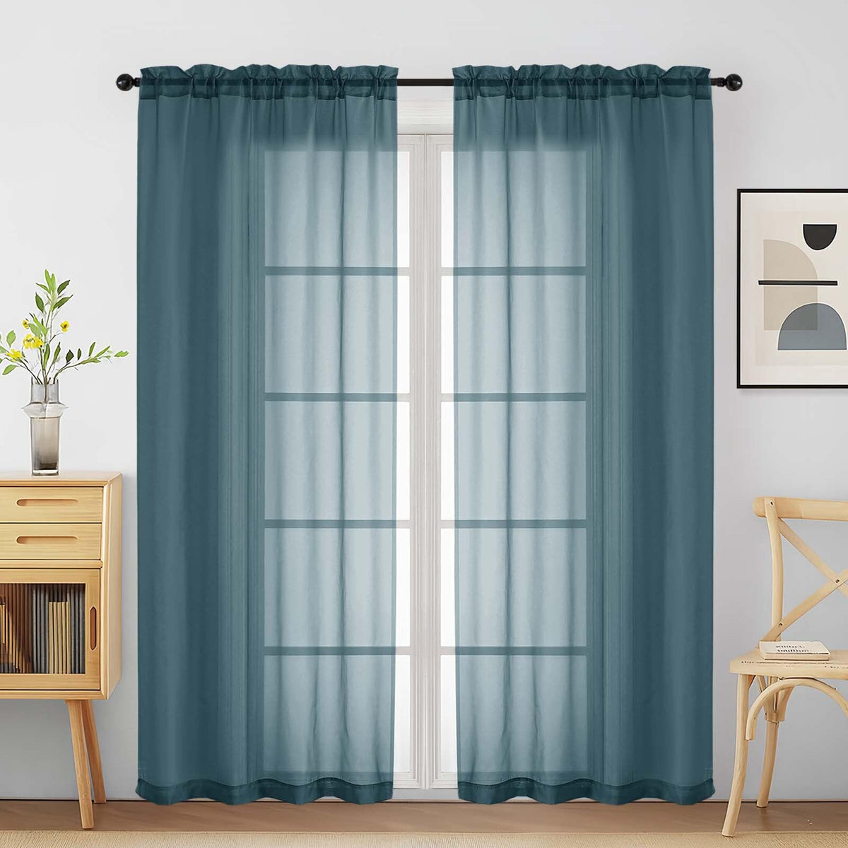 Purple Window Sheer Curtains 54 inch Length, Soft Airy Light Filtering Sheer Curtain 2 Panels Set, Dual Rod Pocket Gauze Purple Drapes for Living Room Bedroom, 2x42Wx54L Inches