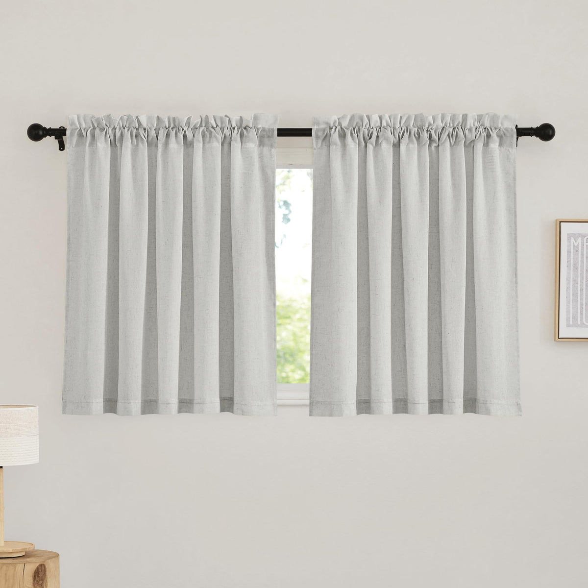 RYB HOME White Semi Sheer Curtains 84 inches Long for Living Room | Half Privacy, Linen Textured, Sheer Light Filtering, Vertical Window Drapes, for Bedroom Dining, White, W52 x L84, 2 Panels