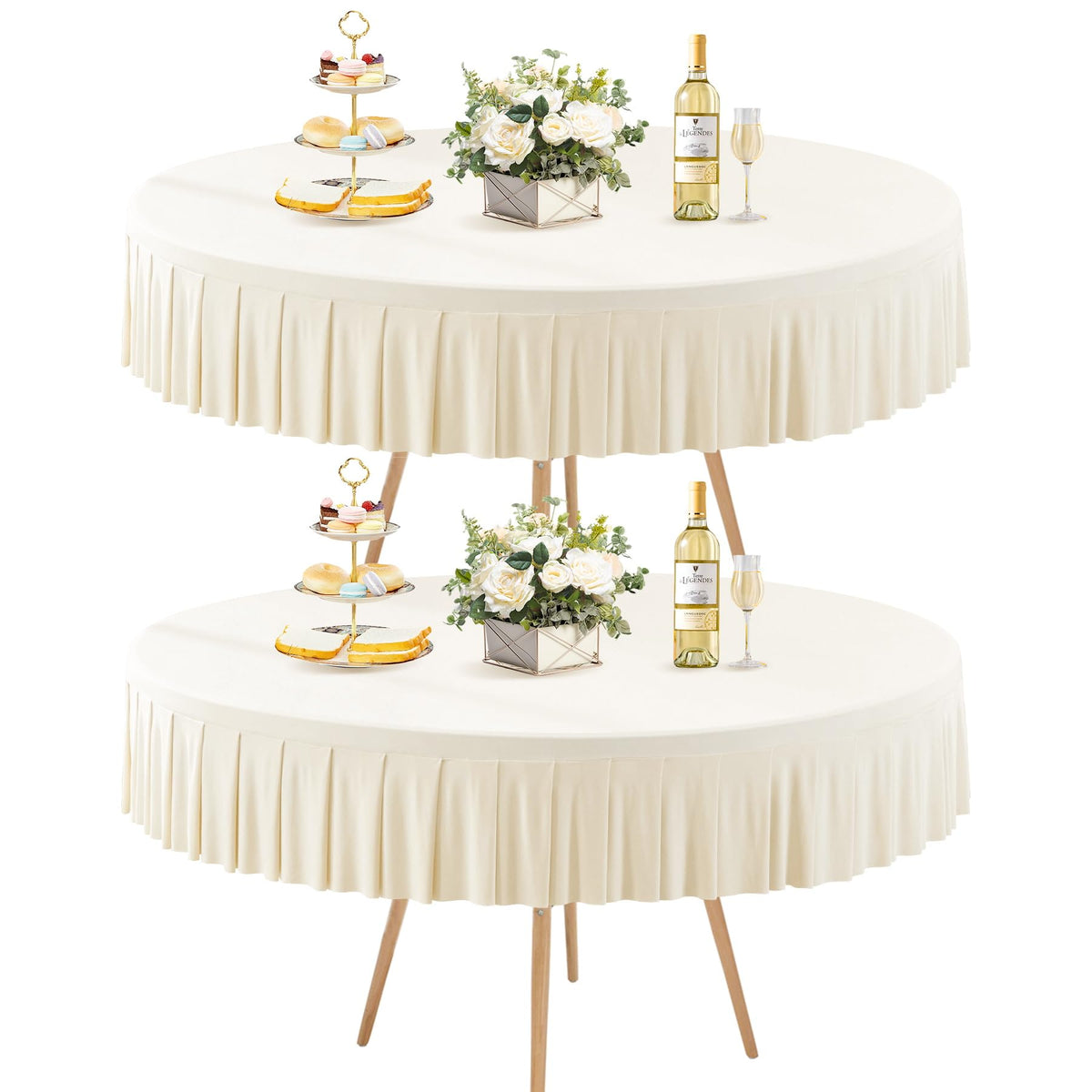 8 Pack Champagne Spandex Round Tablecloths for 72in Table, Stretchy Fitted 6FT Round Table Cloths, Wrinkle Free Table Cover with Skirt for Wedding Birthday Party Bridal Shower Banquet