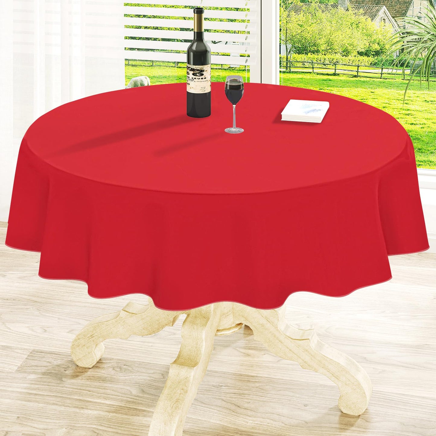 Round Navy Blue Vinyl Waterproof Tablecloth with Flannel Backed | Spillproof Wipe Clean Table Cloth, Plastic Flannel Backing for Dining, Buffet Parties Picnic Camping, 60"