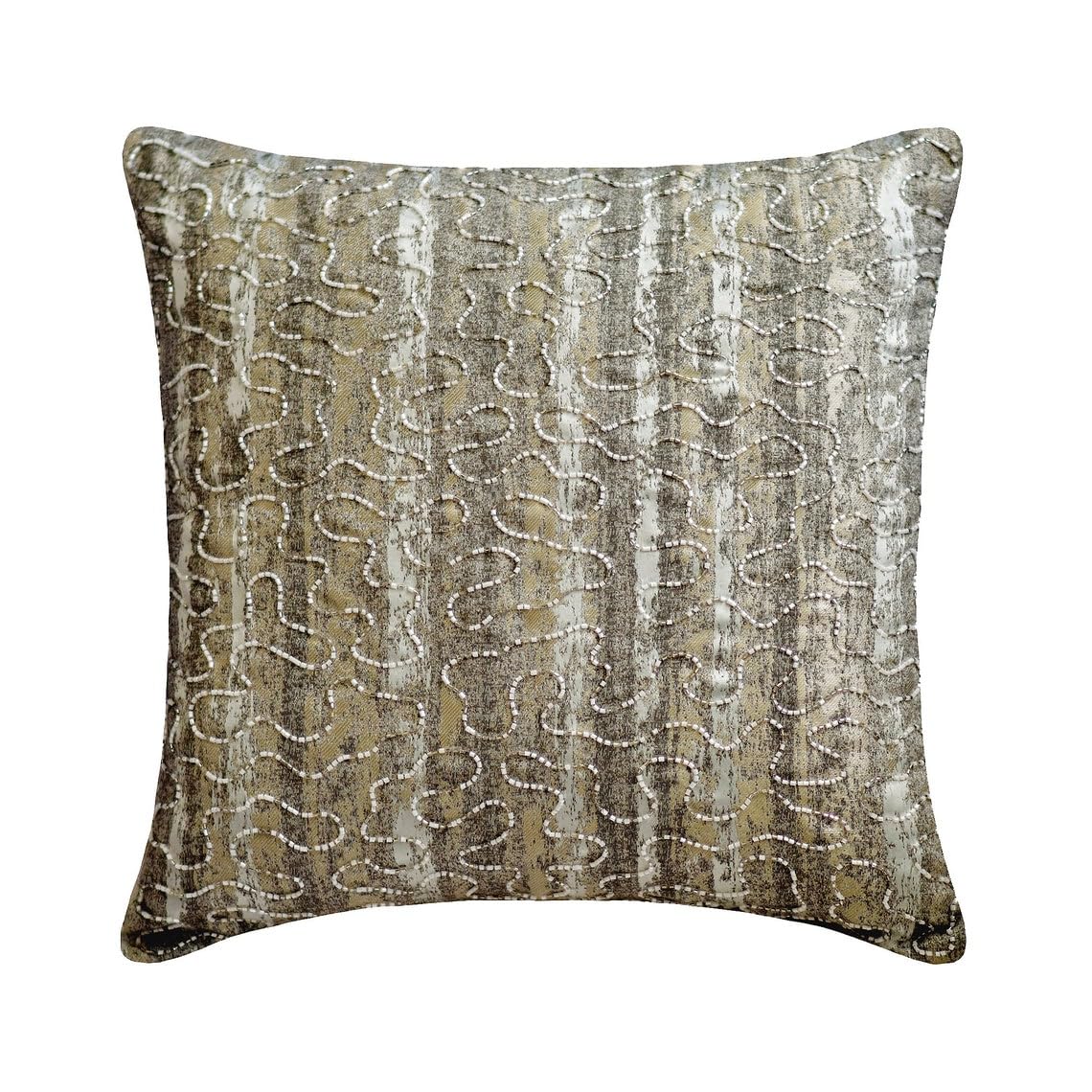 HomeCentric Silver Faux Leather Pearl Leaves Pillow, 24x24 inch, Silk, Contemporary Floral - Silver Beauty