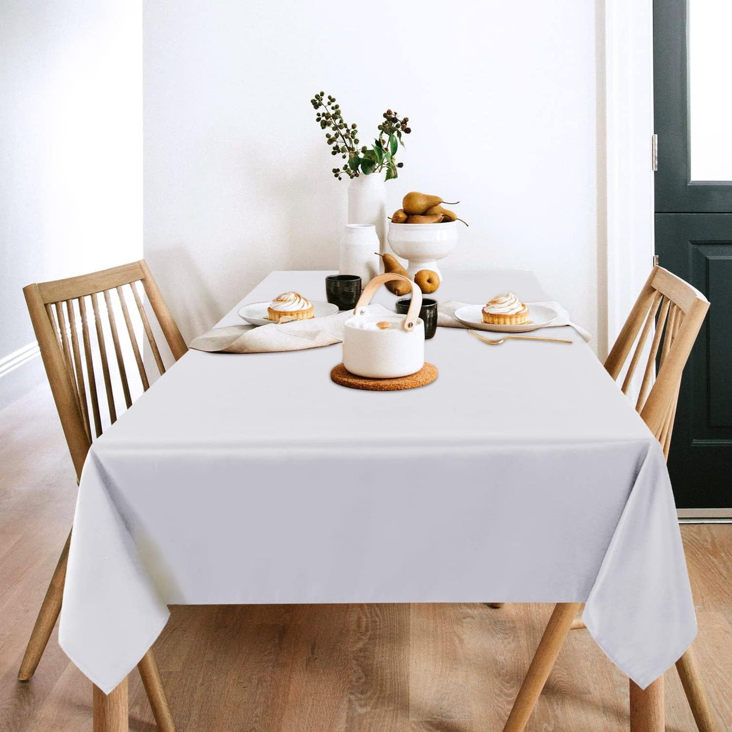 sancua 2 Pack White Table Cloth 60x102 Inch for 6 Feet Rectangle Tables | Stain and Wrinkle Resistant Washable Polyester Tablecloth Cover for Dining Tables, Wedding Buffet Parties and Camping