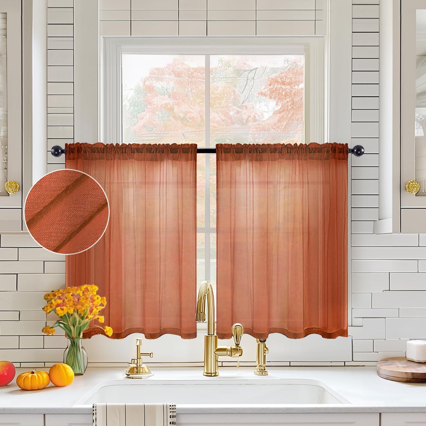 MIULEE Semi White Linen Textured Sheer Curtains 42W×84L Rod Pocket 2 Panels | Semi Transparent, Farmhouse, Window Net Panels with Rod Pocket for Bedroom Living Room