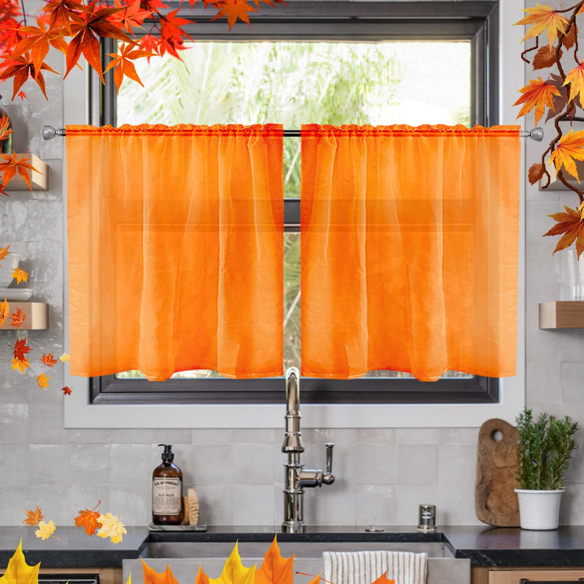 youleyar Solid Sheer Rod Pocket Curtain Voile Draperies 2 Panels White Beige Black Grey Coffee 52 Inch Width 84 Inch Long 1 Pair for Kitchen Bedroom Children Living Room Yard (Ivory,52W ｘ 84L)