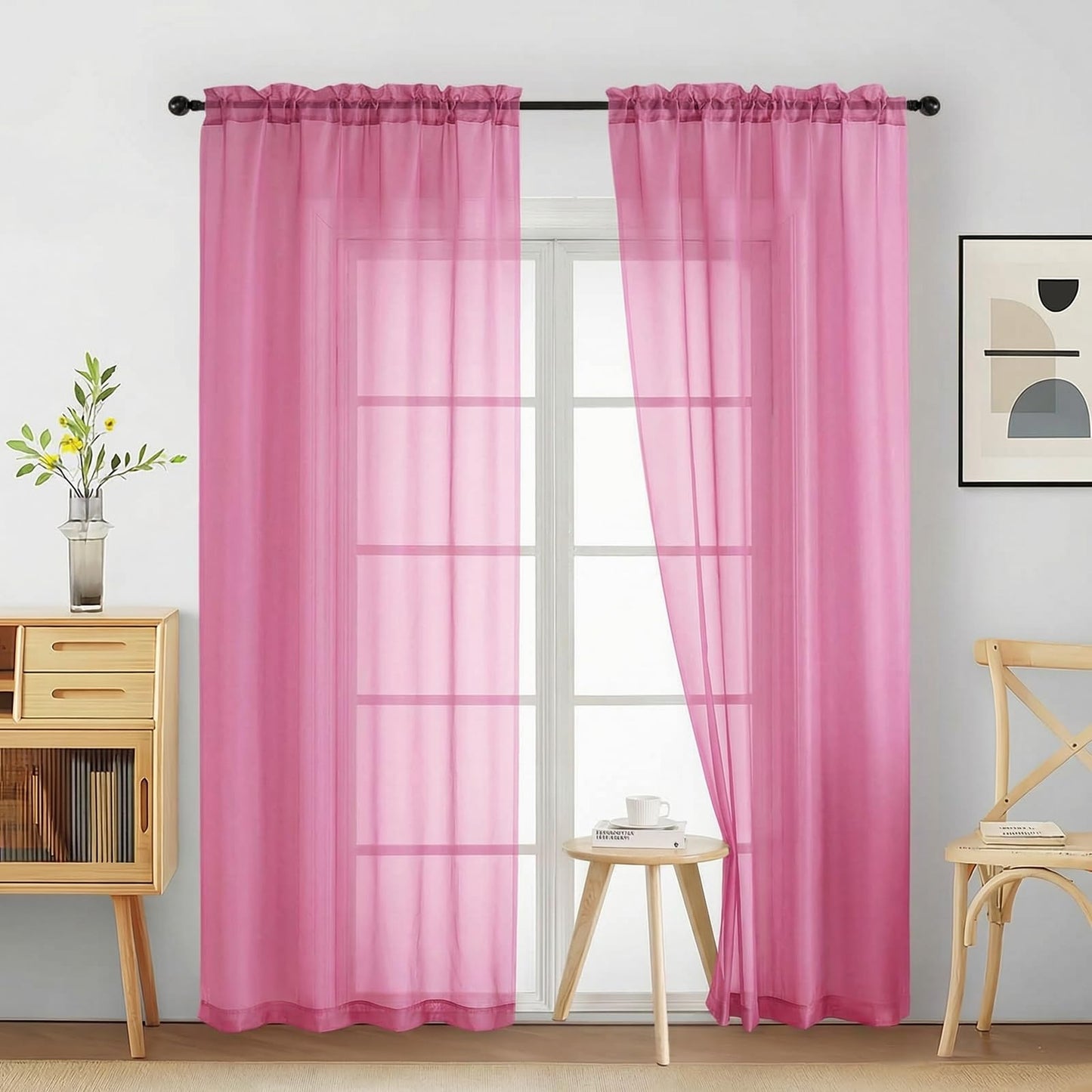Purple Window Sheer Curtains 54 inch Length, Soft Airy Light Filtering Sheer Curtain 2 Panels Set, Dual Rod Pocket Gauze Purple Drapes for Living Room Bedroom, 2x42Wx54L Inches