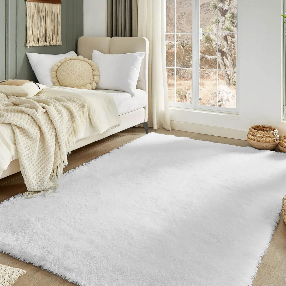 Floralux Rugs for Living Room, 6x9 Large Shag Area Rug, Tie-Dyed Light Grey Soft Fluffy Carpets for Bedroom
