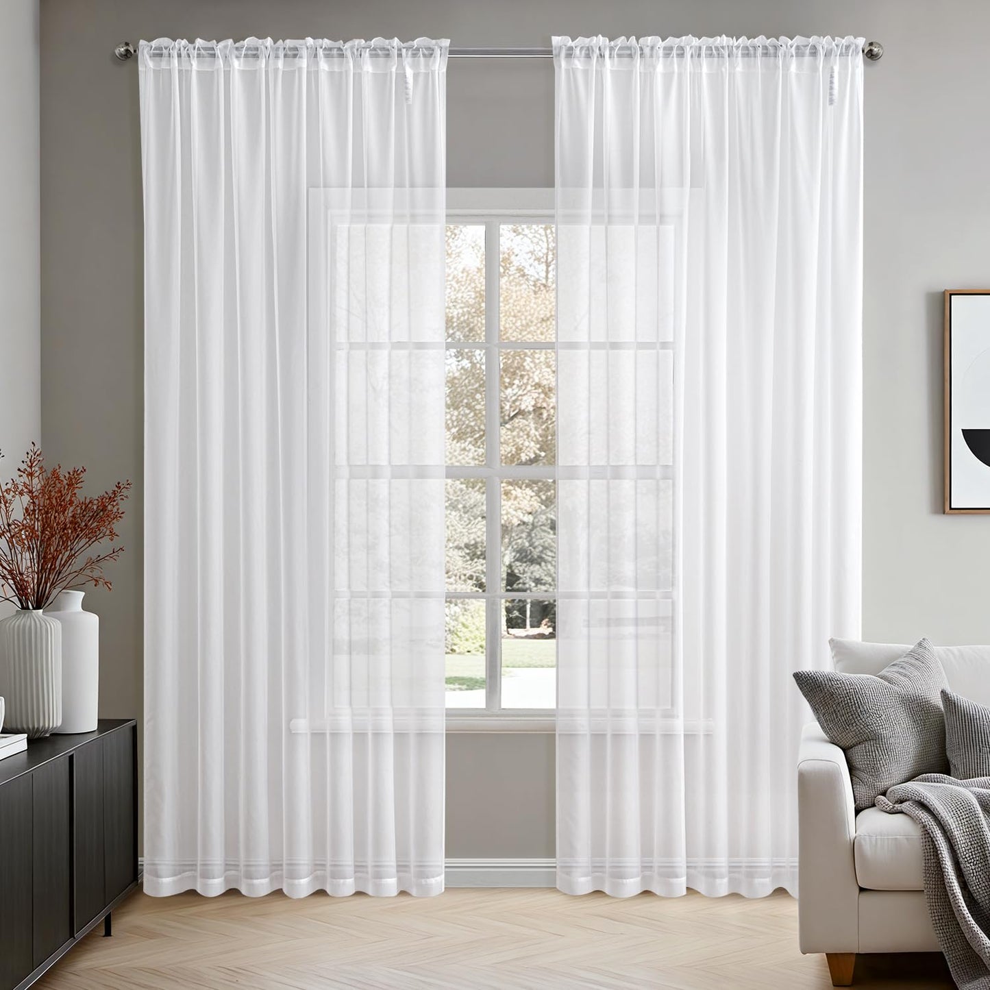 MIULEE 2 Panels White Sheer Curtains for Living Room 54 X 84 Inches | Window, Solid Color, Elegant Window Voile Panels, Bedroom, Living Room, Drapes, Treatment