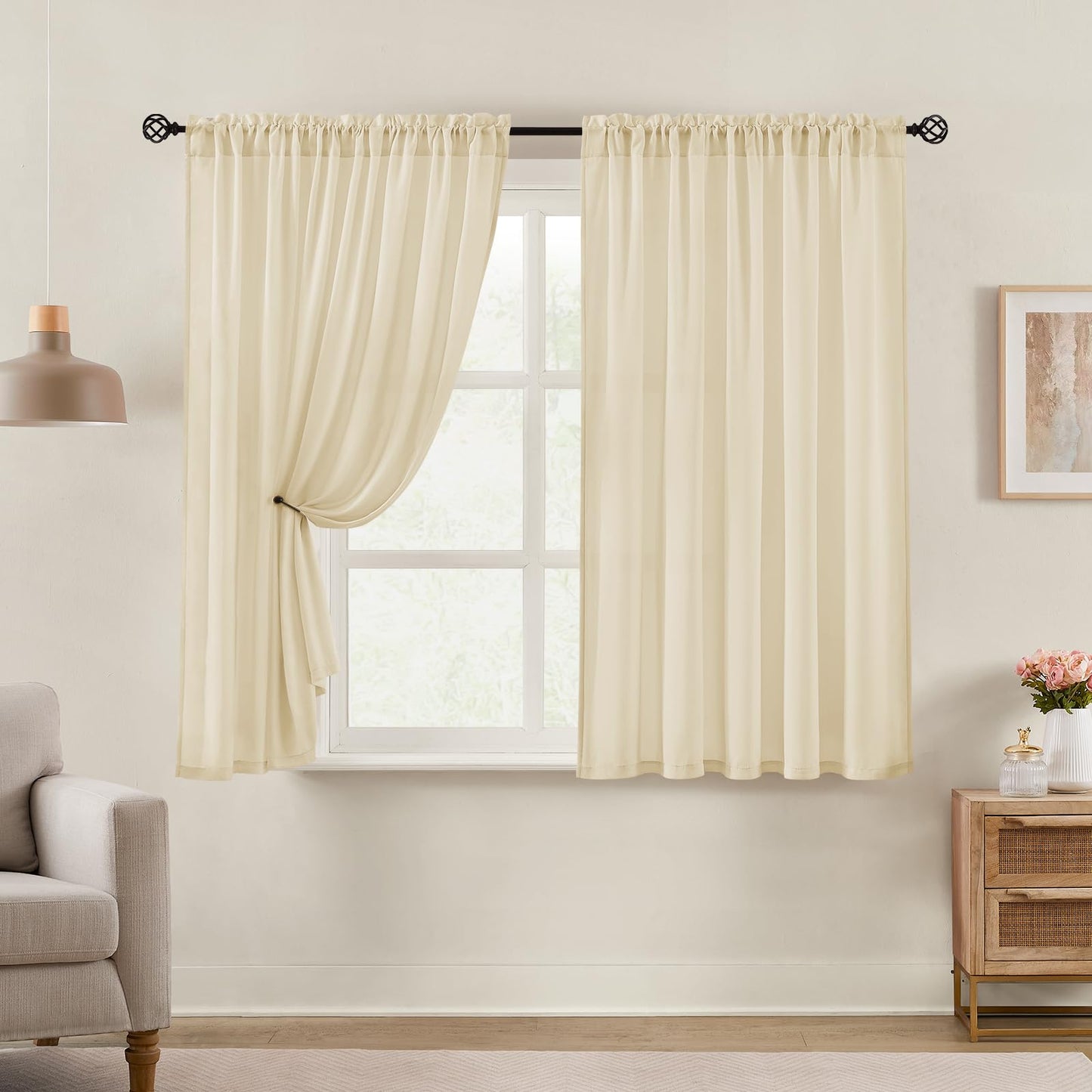 HOMEIDEAS Non-See-Through White Privacy Semi Sheer Curtains 84 Inches Long 2 Panels Set Light Filtering Curtains for Living Room Bedroom Drapes,W52xL84