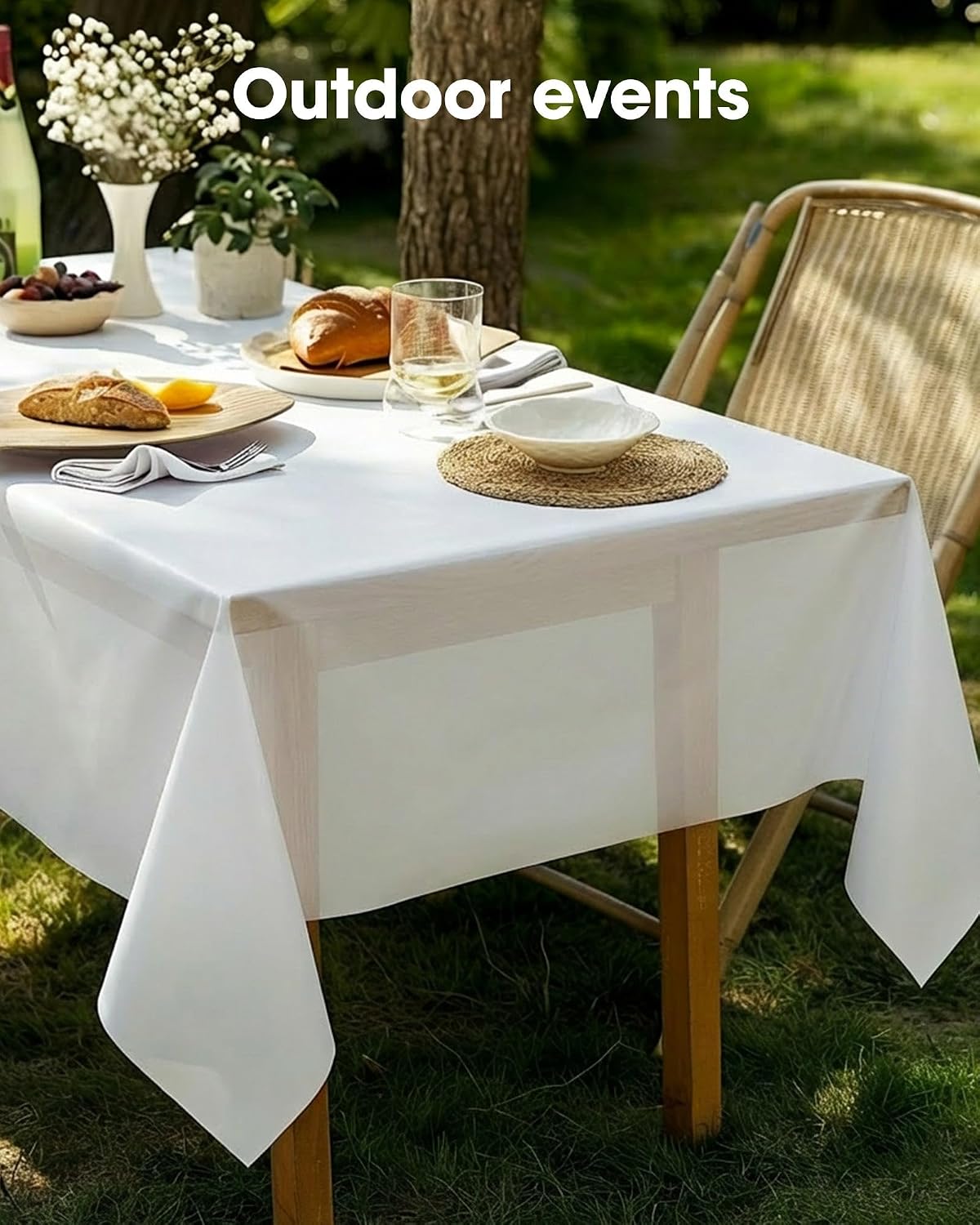 Pureegg Plastic Table Cloth 10 Pack, 54 x 108 Inch Disposable Table Cloths for Party, Picnic and Wedding, Rectangle, White | Picnic, Wedding, Party Supplies, Leakproof & Sturdy, Tablecloth, Table Cover