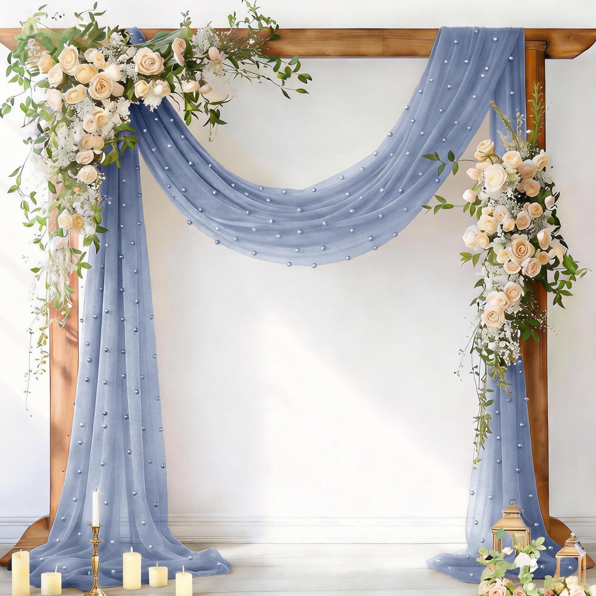 Pearl Table Runner Gauze Sheer 19FT Wedding Draping Fabric Decor | Sage Green Summer Tulle Chiffon Arch Outdoor Drapes Long Curtain for Birthday Party Baby Shower Bridal Engagement Decor